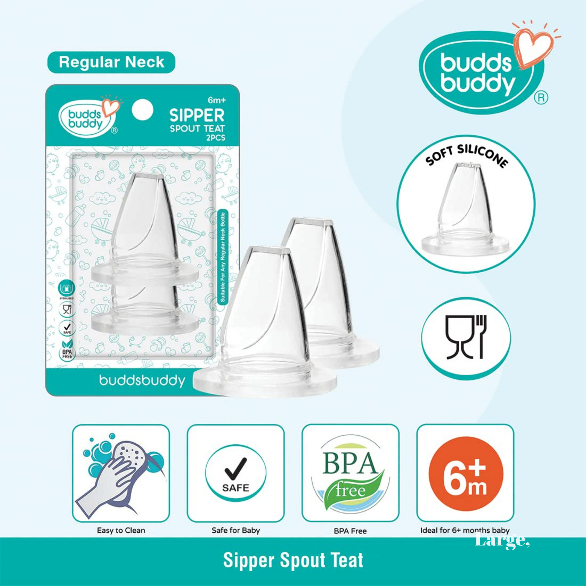 Buddsbuddy Combo of 2 BPA Free Regular Neck Soft Silicone Sipper Spout Teat, BB7196