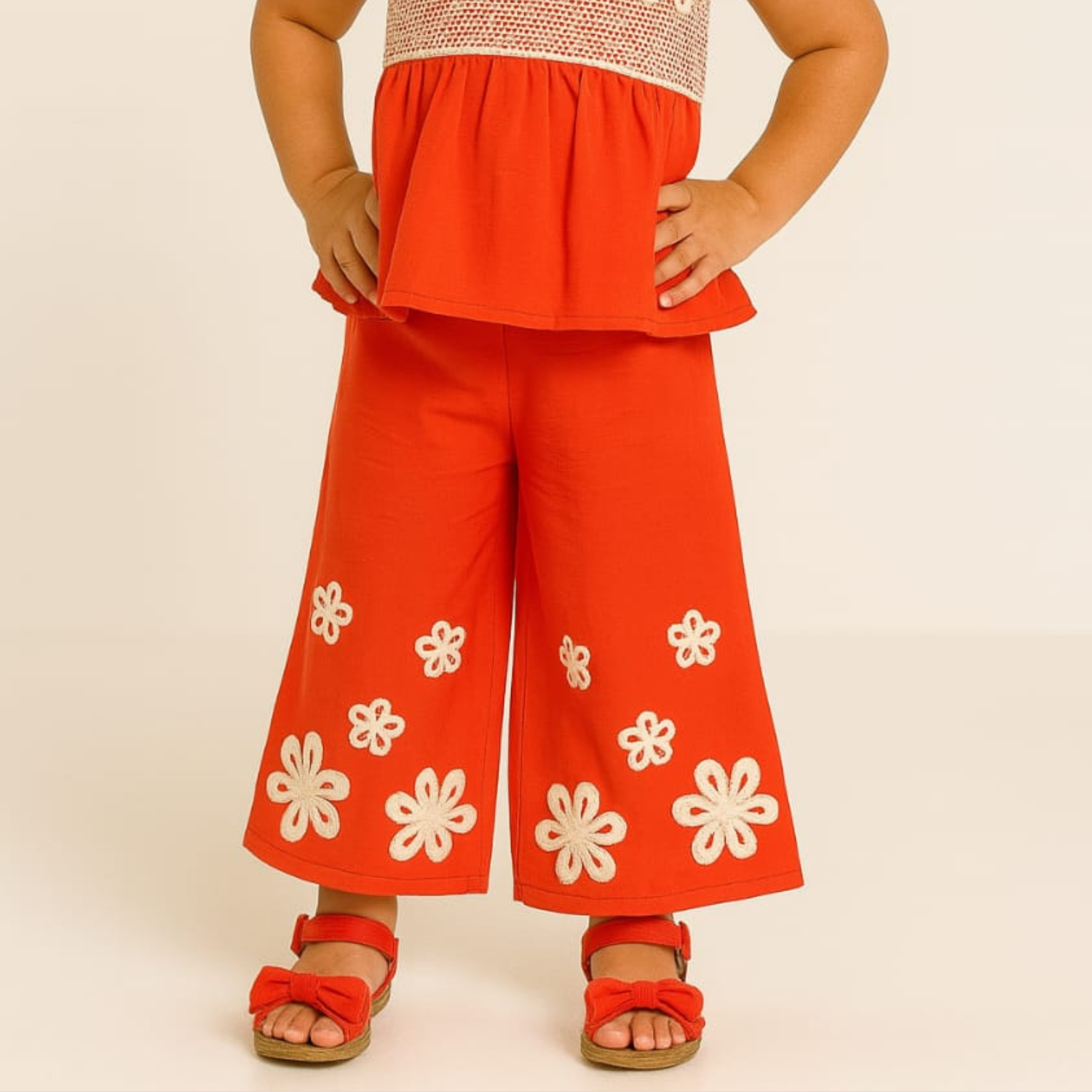 Smile Baby Girls’ Cotton Co-ord Set – Daisy Embroidery | Hot Pink / Neon Green / Orange | 6M–4Y