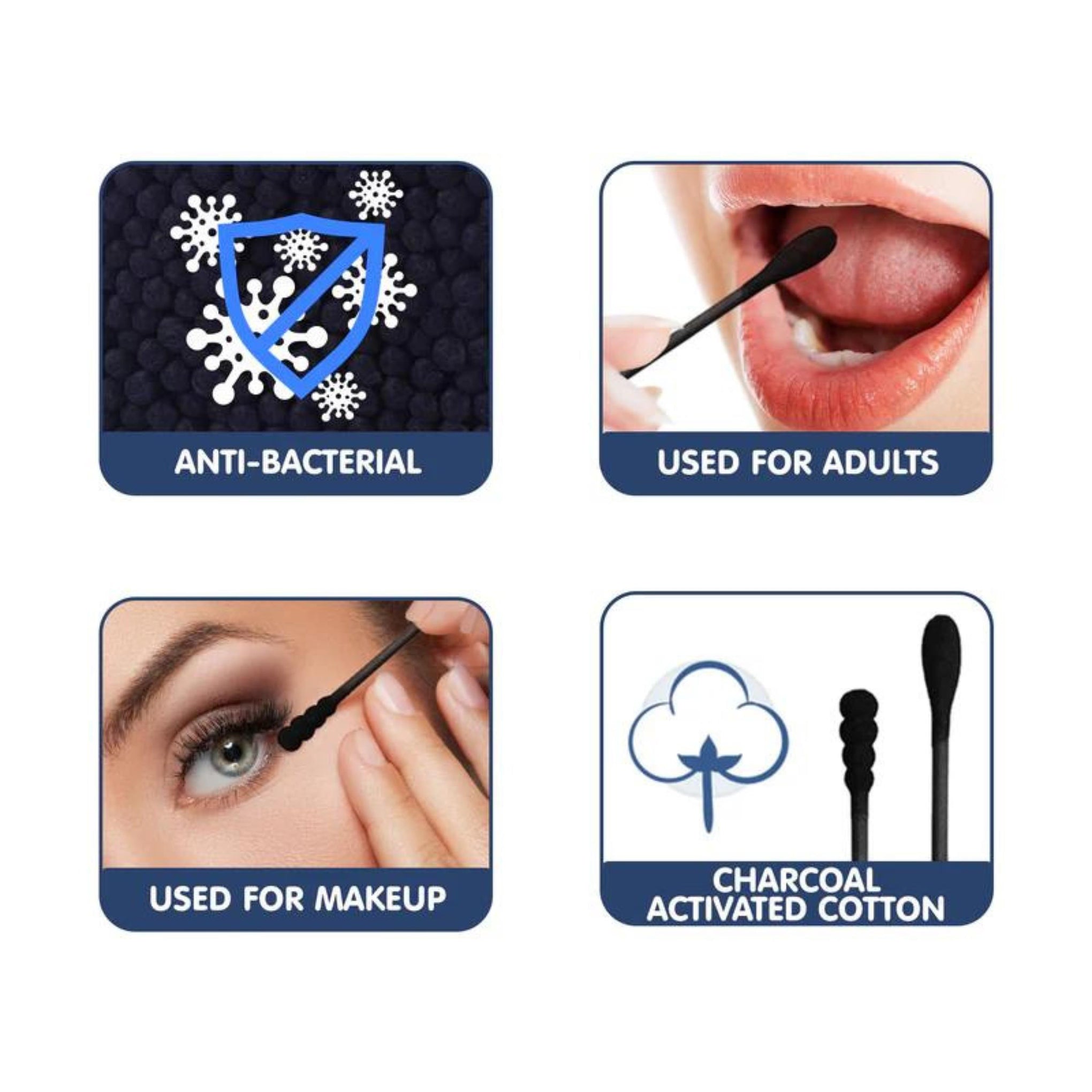 Hopop Cotton Buds | Baby Spiral Tip Paper Stem Charcoal Ear Cleaner Buds | 1 Pack | 100 Sticks | Black Charcoal 1002C