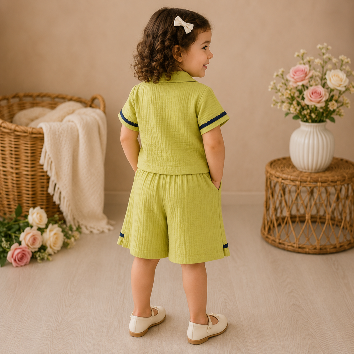 Reverse X-treme Girls Muslin Cotton Embroidered Co-Ord Set | Soft Button-Down Top & Skirt | Lightweight Summer Outfit (3 Months–4 Years) 
