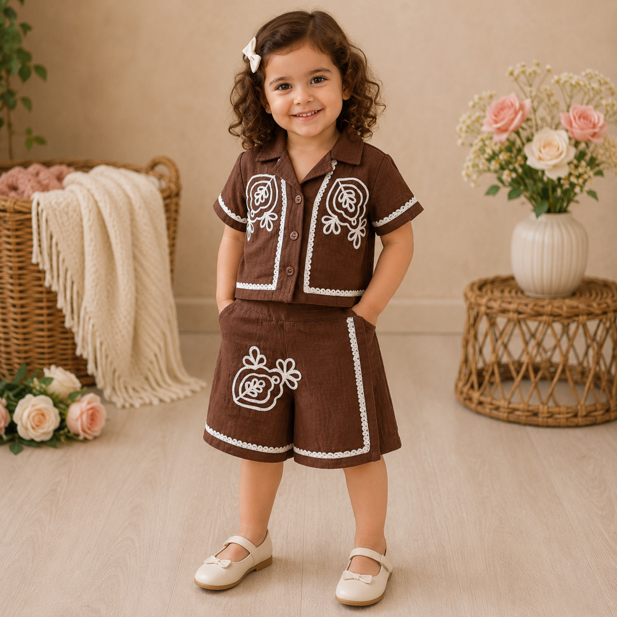 Reverse X-treme Girls Muslin Cotton Embroidered Co-Ord Set | Soft Button-Down Top & Skirt | Lightweight Summer Outfit (3 Months–4 Years) 