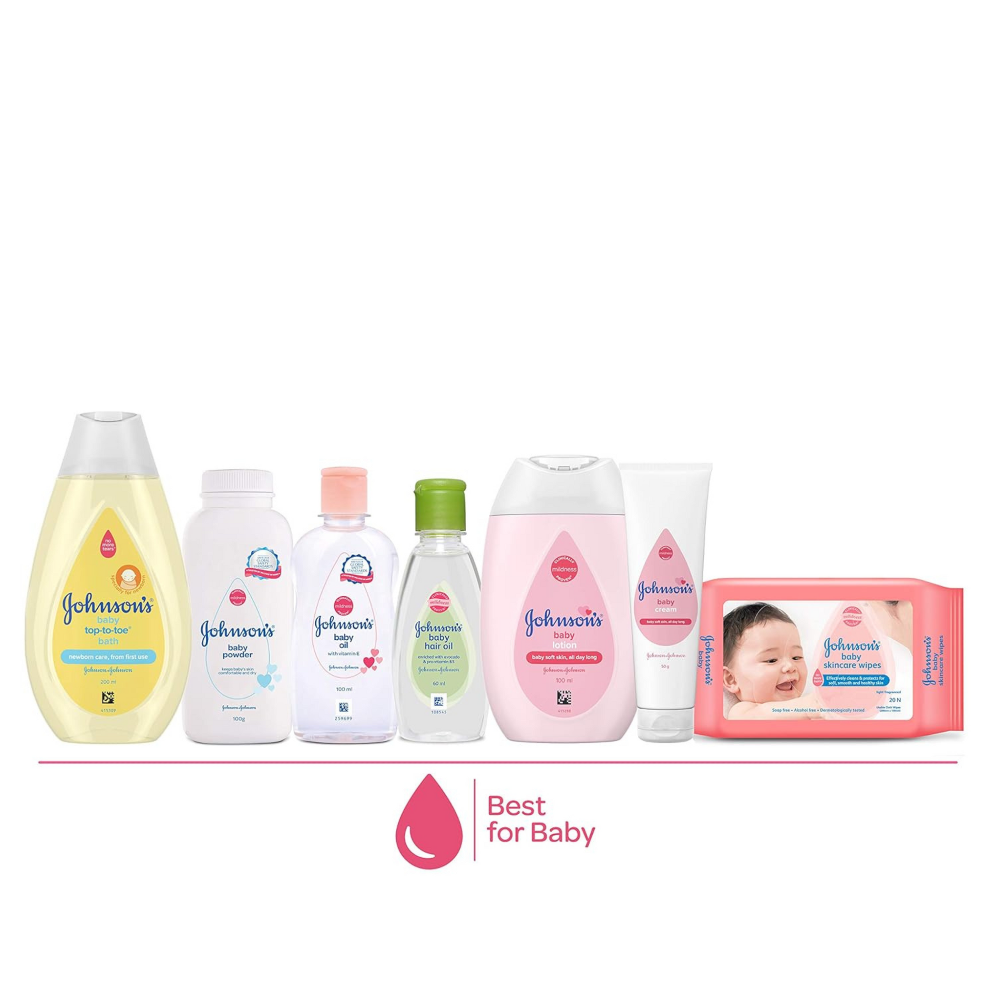 JOHNSON’S® Baby Care Collection with Organic Cotton Baby Romper and Baby Milestone Book (10 Gift Items, Pink)