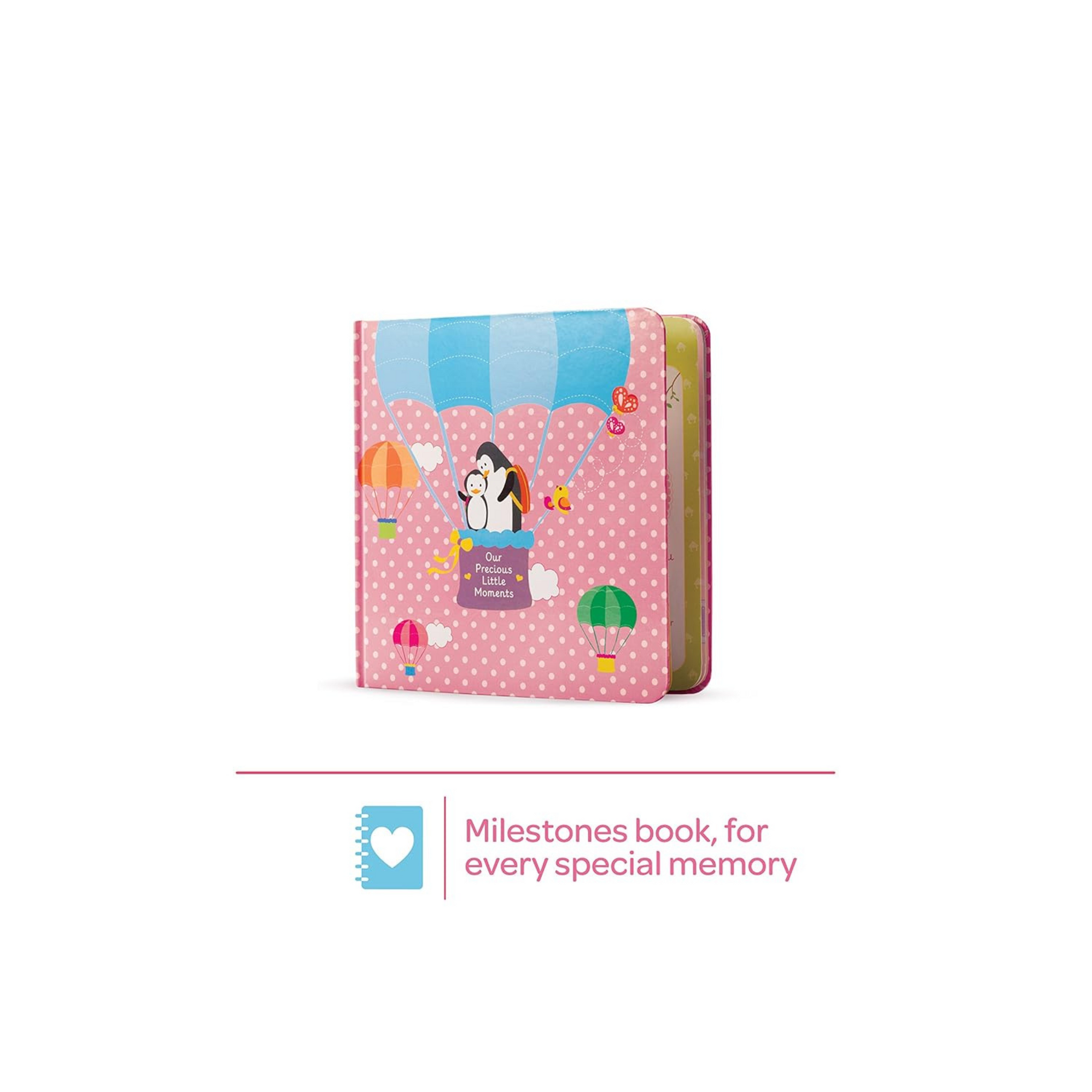 JOHNSON’S® Baby Care Collection with Organic Cotton Baby Romper and Baby Milestone Book (10 Gift Items, Pink)