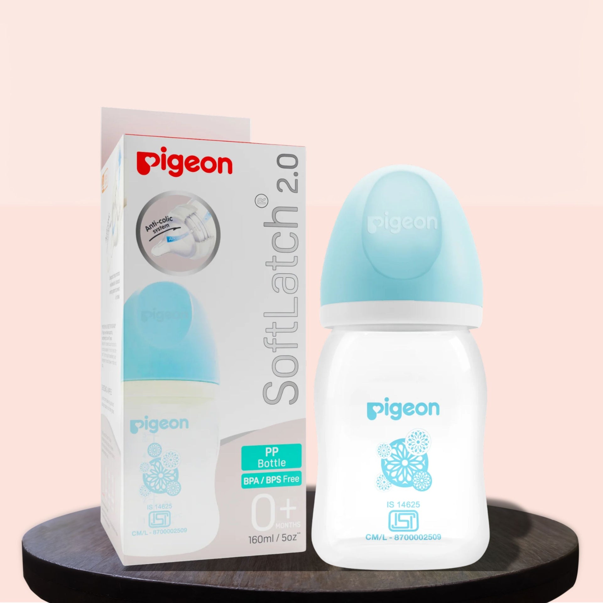 PIGEON Softouch Anti Colic System Nursing Feeding Bottle With White Cap 240 ml & 160ML  | PINK , BLUE , CREAM COLORS
