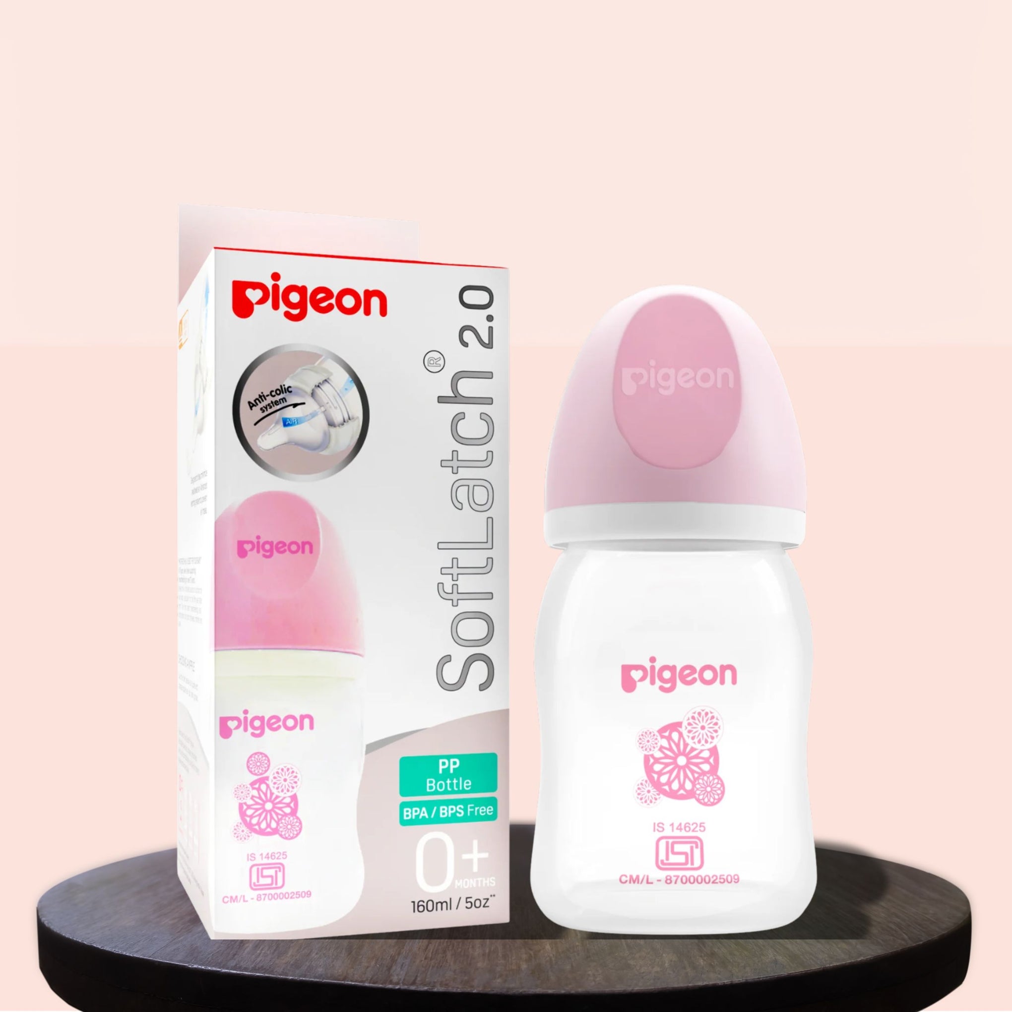 PIGEON Softouch Anti Colic System Nursing Feeding Bottle With White Cap 240 ml & 160ML  | PINK , BLUE , CREAM COLORS
