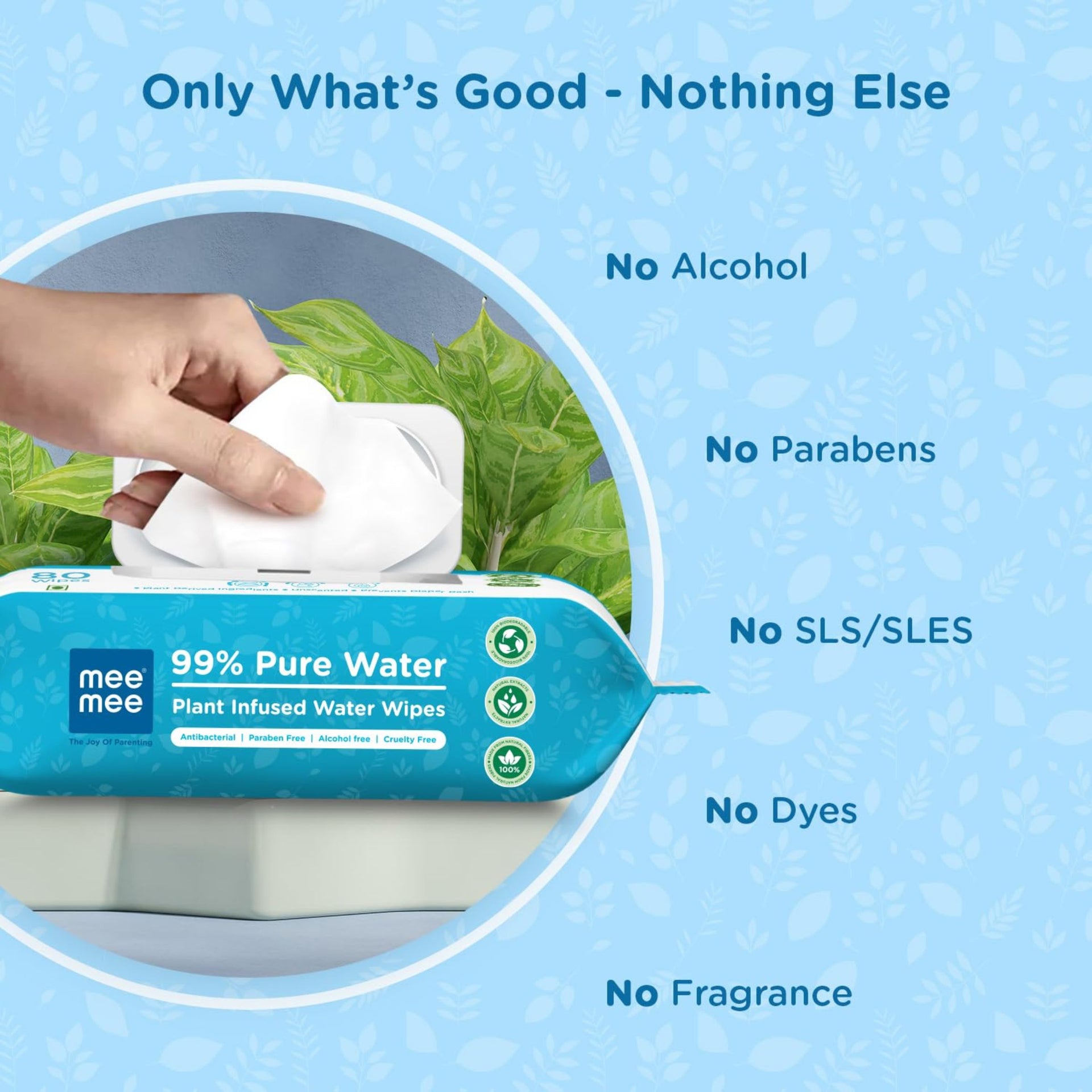 Mee Mee 99% Pure Water Plant-Infused Baby Wipes – 80 Wipes (160 Wipes ) , pack of 2 | Extra Soft, Thick & Dermatologically Approved