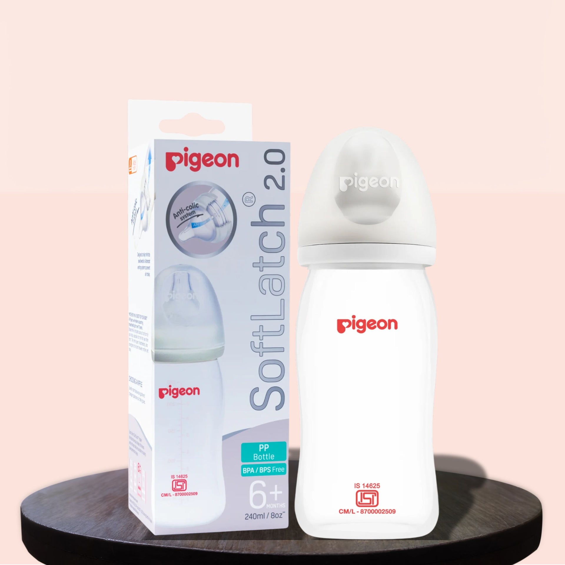 PIGEON Softouch Anti Colic System Nursing Feeding Bottle With White Cap 240 ml & 160ML  | PINK , BLUE , CREAM COLORS