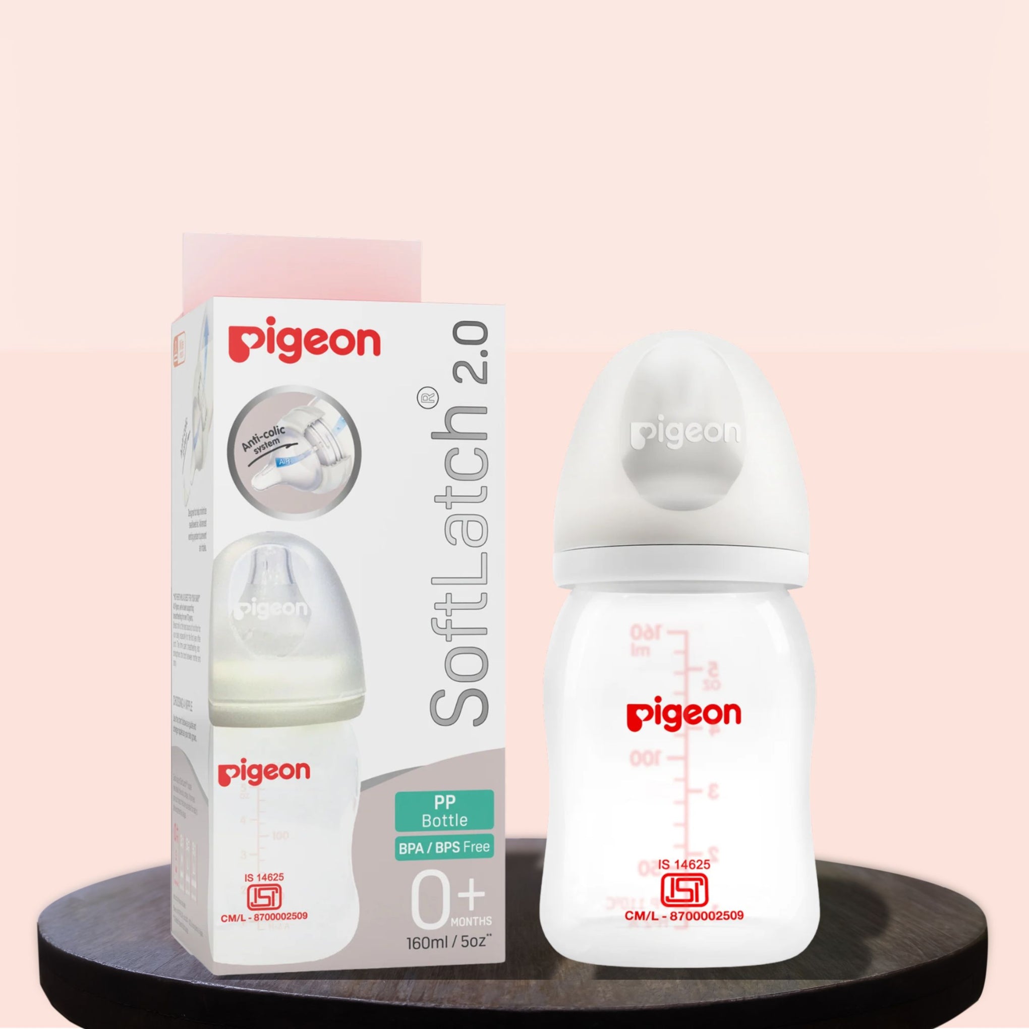 PIGEON Softouch Anti Colic System Nursing Feeding Bottle With White Cap 240 ml & 160ML  | PINK , BLUE , CREAM COLORS