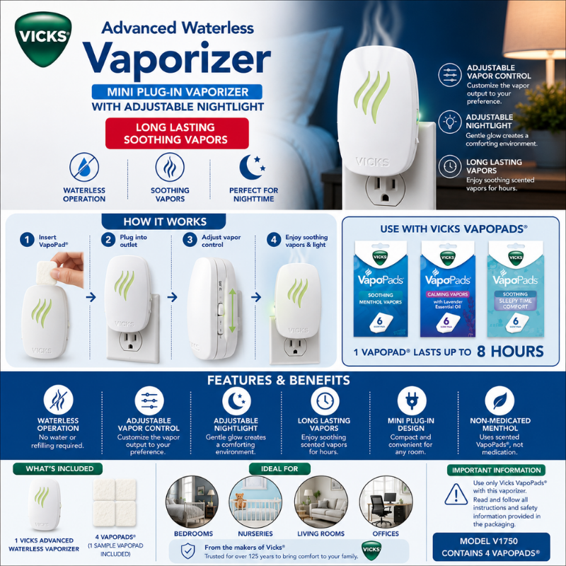 Water Vaporizer Adjustable Night Light - Vicks Advanced Waterless Vaporizer