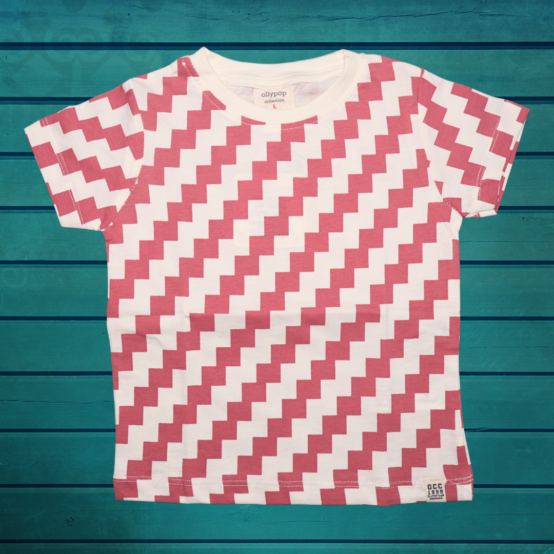 Ollypop Pure Cotton Knit Half Sleeves With Round Neck T-Shirt & Shorts Set with Chevron Print - Light Blue & White - Light Pink & White color