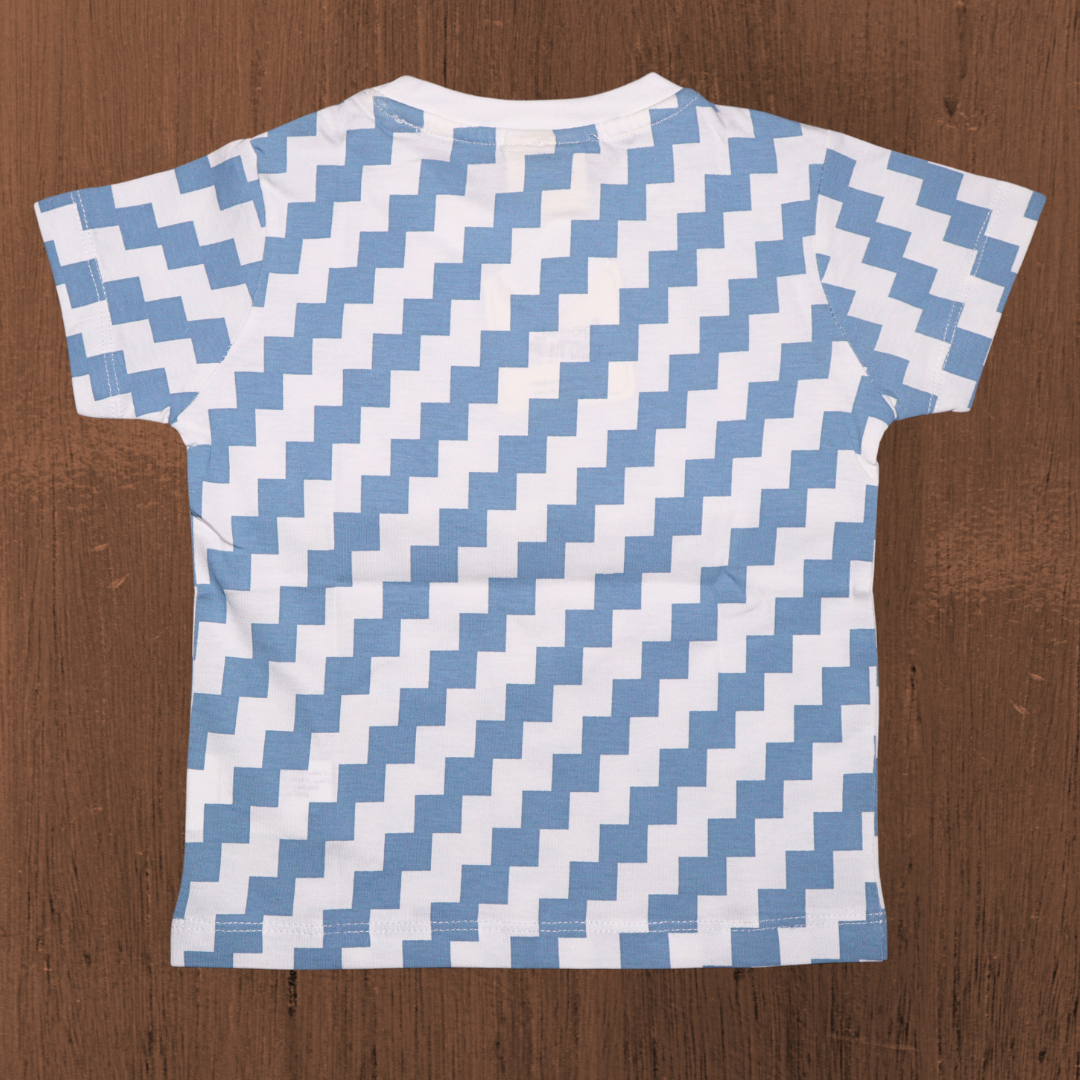 Ollypop Pure Cotton Knit Half Sleeves With Round Neck T-Shirt & Shorts Set with Chevron Print - Light Blue & White - Light Pink & White color
