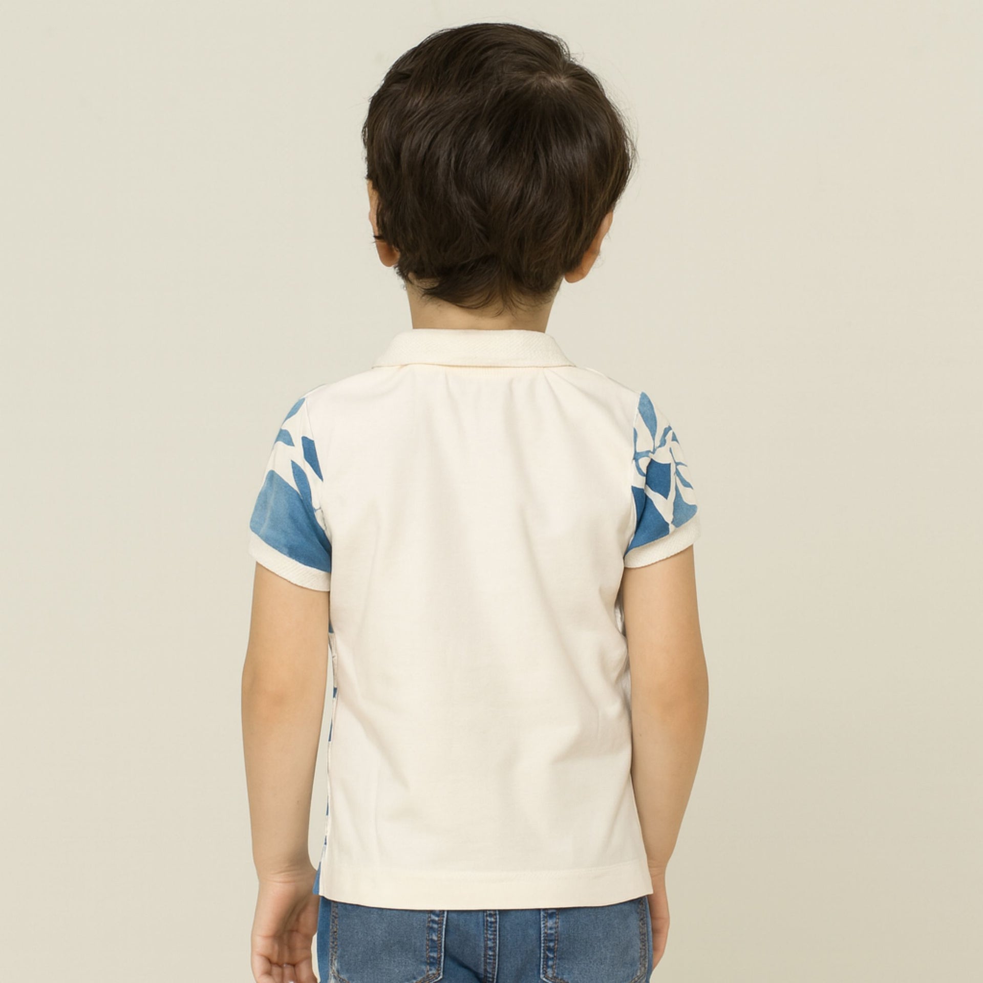 Smile Baby Boys’ Blue Floral Print Polo T-Shirt – Ages 3 to 14 Years