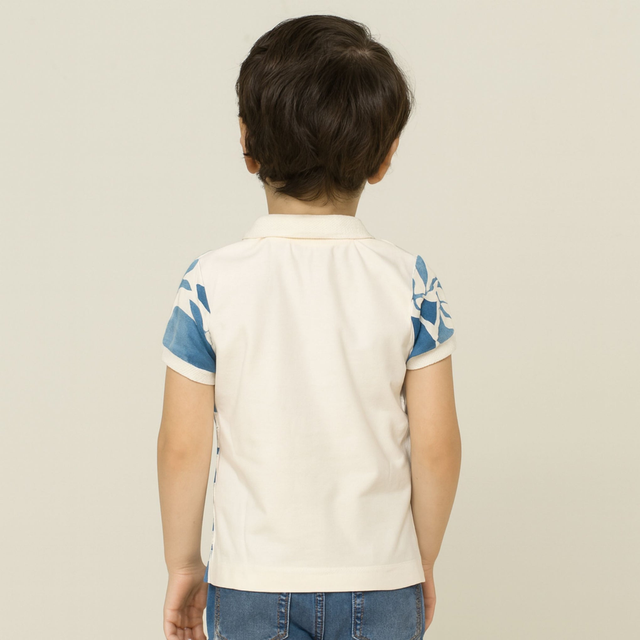 Smile Baby Boys’ Blue Floral Print Polo T-Shirt – Ages 3 to 14 Years