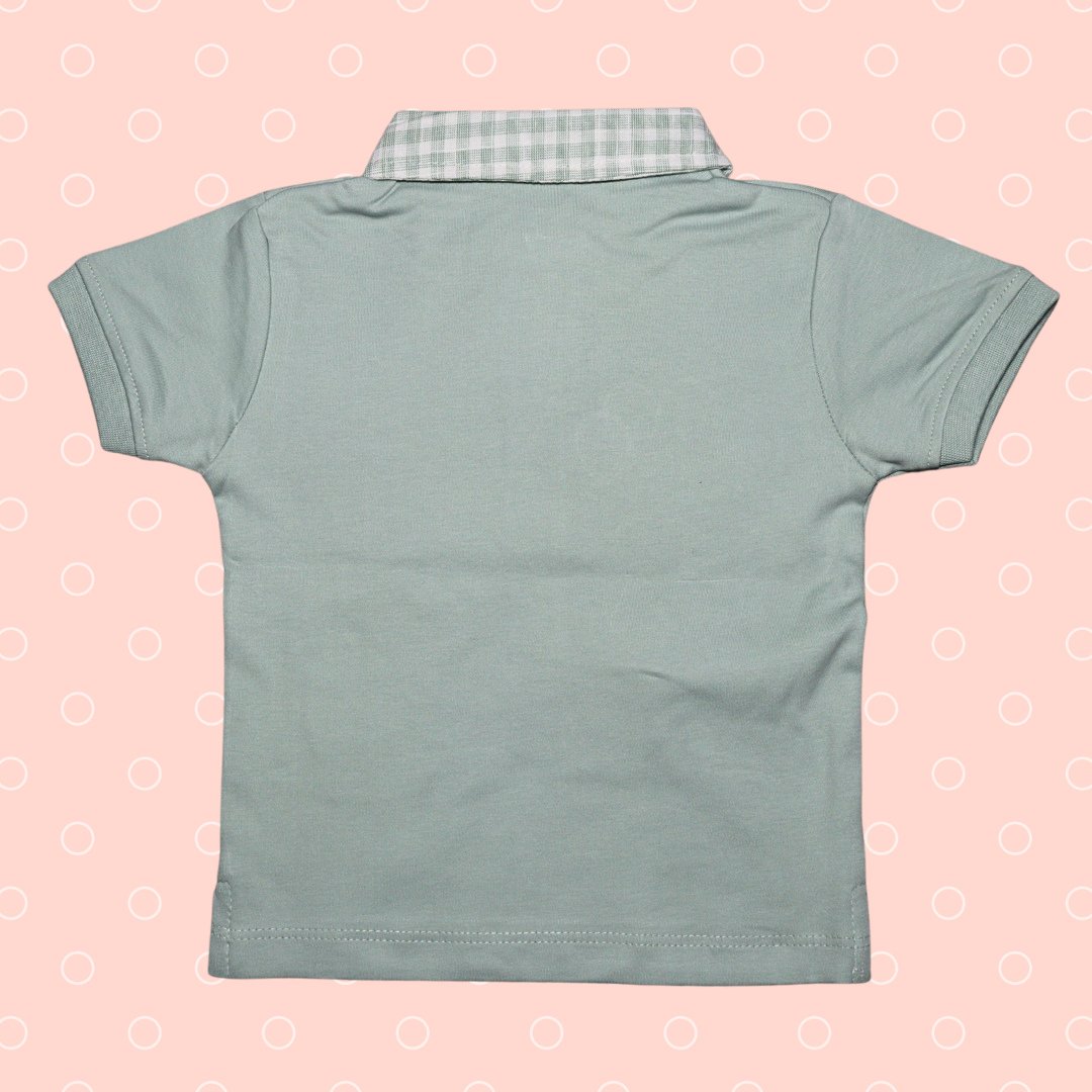 OLLYPOP  Half Sleeves T-Shirt & Shorts Set  | V sheep collar Neck | baby elephant Animal with balloon print on T-shirt and Chex printed shorts for boys , scuba & blue color