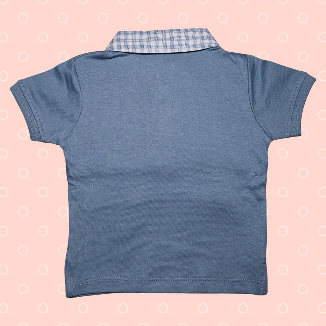 OLLYPOP  Half Sleeves T-Shirt & Shorts Set  | V sheep collar Neck | baby elephant Animal with balloon print on T-shirt and Chex printed shorts for boys , scuba & blue color
