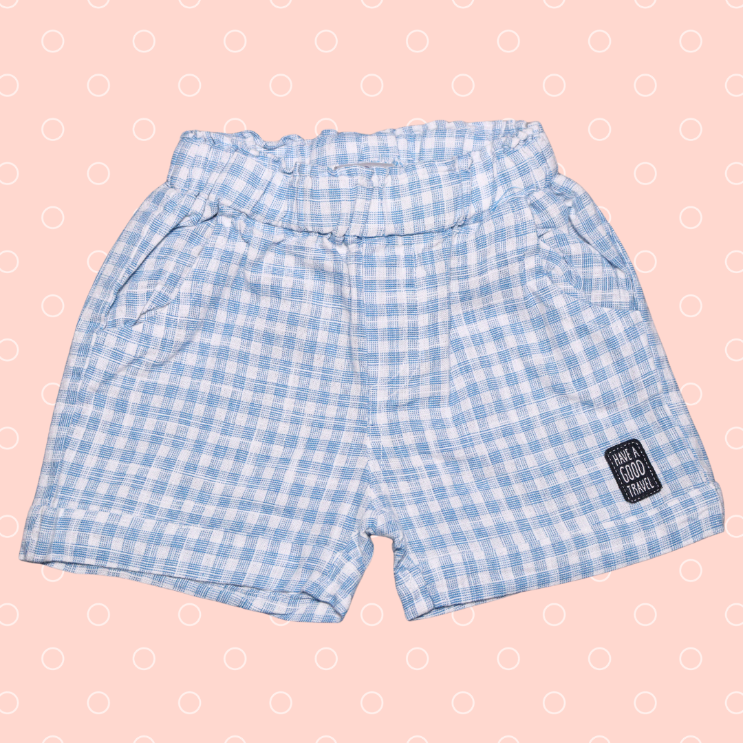 OLLYPOP  Half Sleeves T-Shirt & Shorts Set  | V sheep collar Neck | baby elephant Animal with balloon print on T-shirt and Chex printed shorts for boys , scuba & blue color