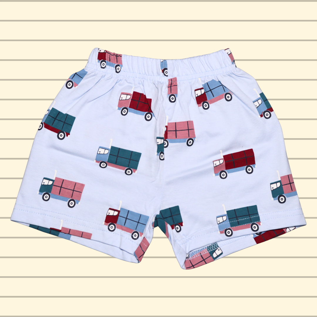 OLLYPOP Pure Cotton T-shirt Half Sleeves , Round Neck and shorts With Truck Printed | PEACH color and light BLUE color