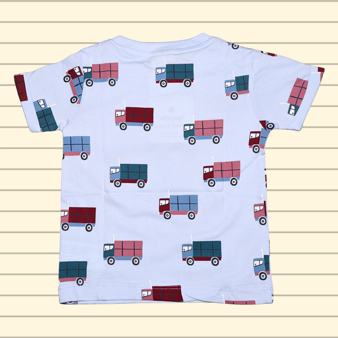 OLLYPOP Pure Cotton T-shirt Half Sleeves , Round Neck and shorts With Truck Printed | PEACH color and light BLUE color