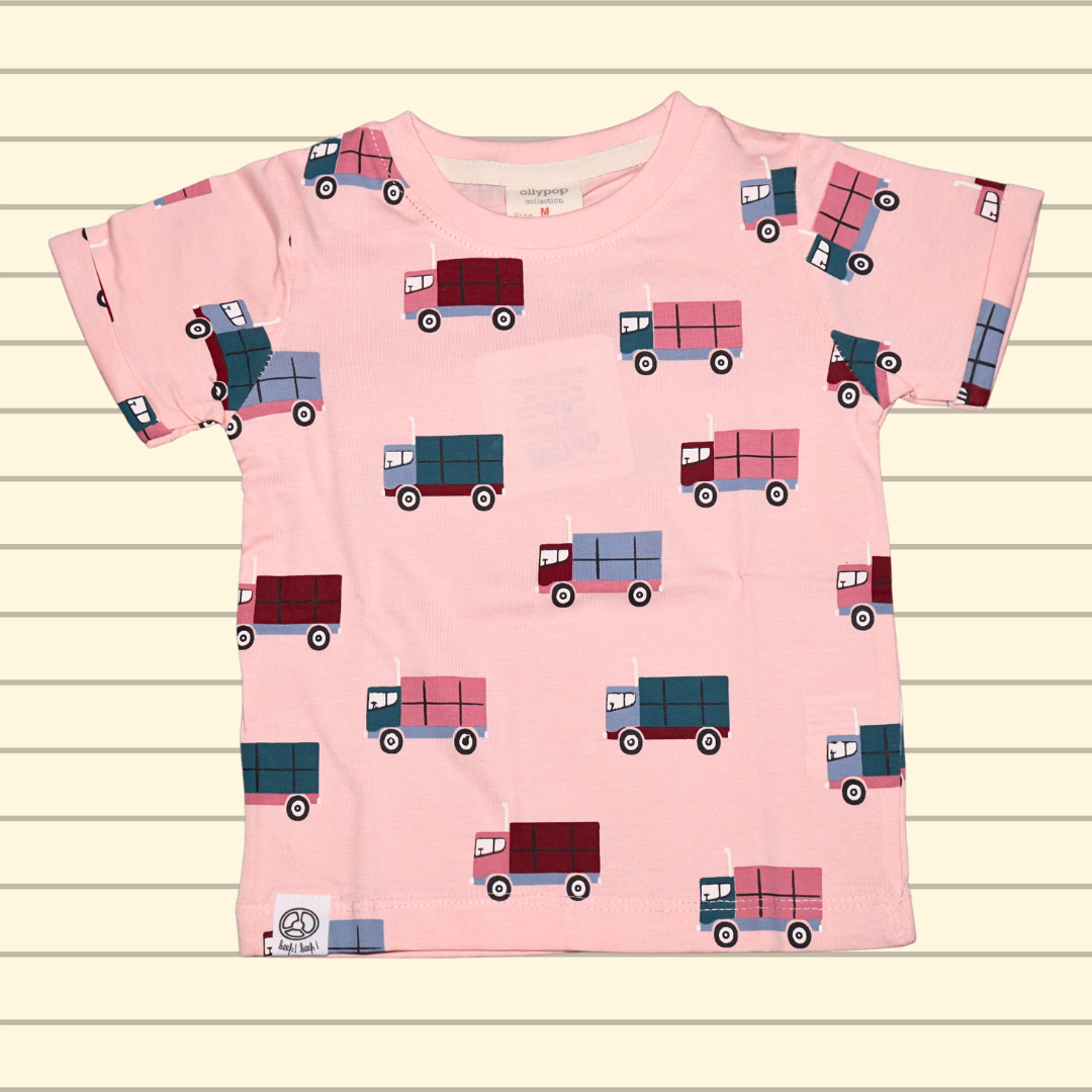 OLLYPOP Pure Cotton T-shirt Half Sleeves , Round Neck and shorts With Truck Printed | PEACH color and light BLUE color
