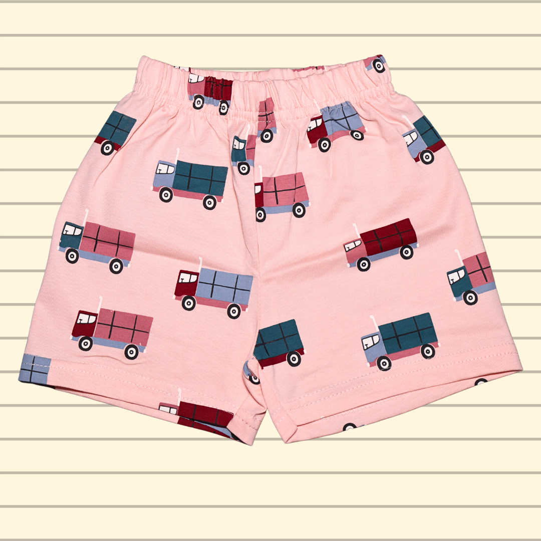 OLLYPOP Pure Cotton T-shirt Half Sleeves , Round Neck and shorts With Truck Printed | PEACH color and light BLUE color
