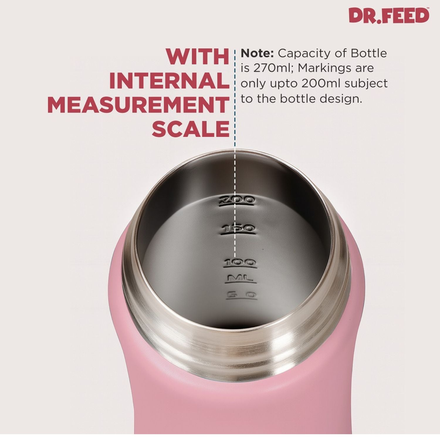 ADORE DR.FEED Majestique Insulated Stainless Steel Feeding Bottle – Pink (270 ML) | Anti-Colic Silicone Teat