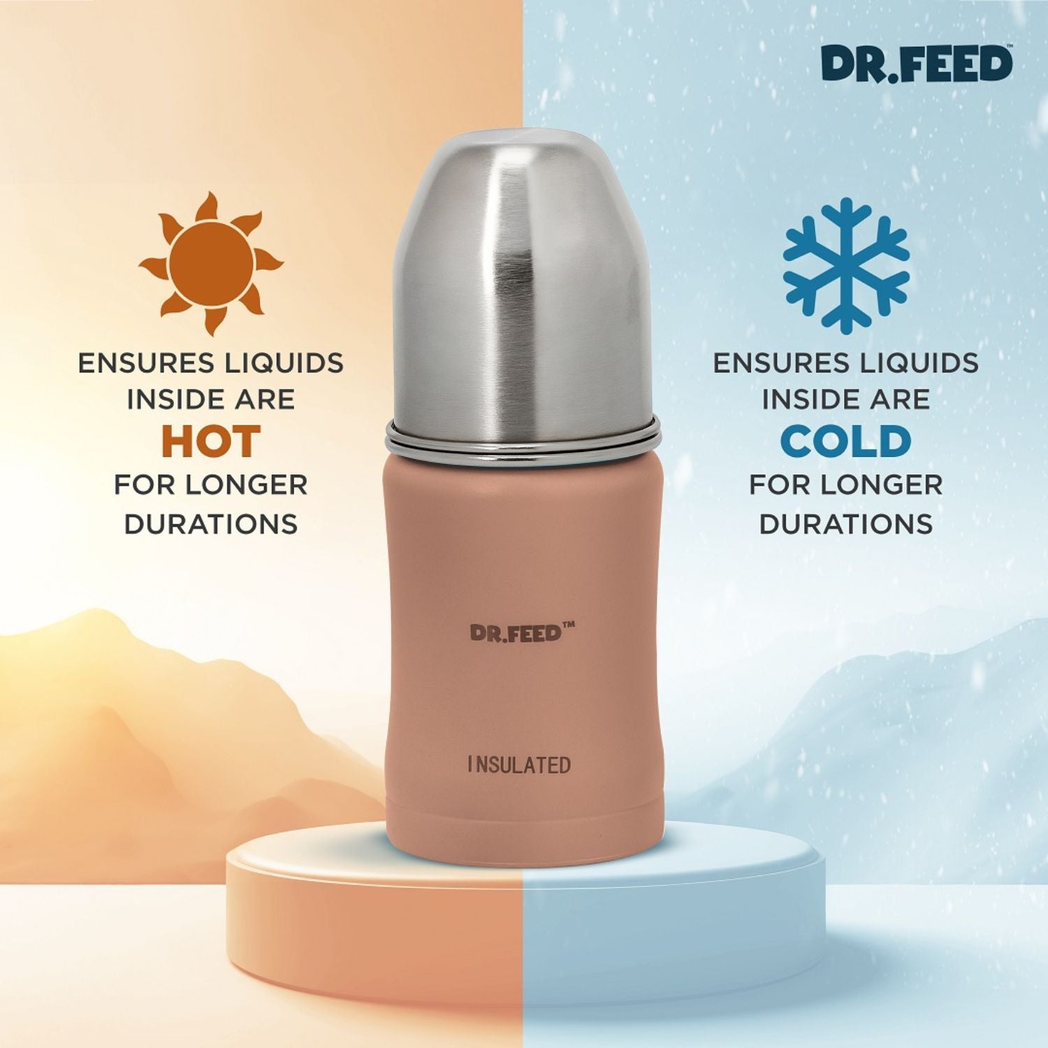 ADORÉ® Dr. Feed Majestique Insulated Double Wall Stainless Steel Feeding Bottle | 180 ml | Anti-Colic Silicone Teat | Hot & Cold Retention