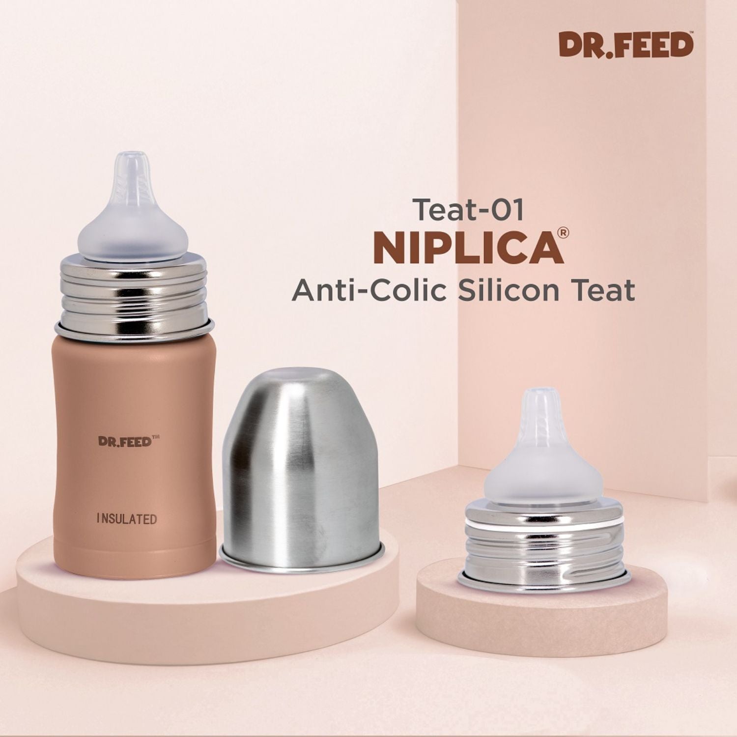 ADORÉ® Dr. Feed Majestique Insulated Double Wall Stainless Steel Feeding Bottle | 180 ml | Anti-Colic Silicone Teat | Hot & Cold Retention