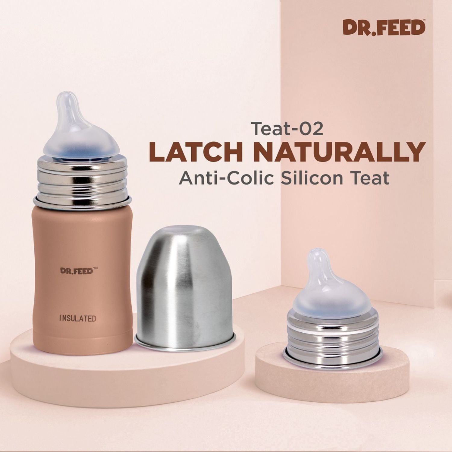 ADORÉ® Dr. Feed Majestique Insulated Double Wall Stainless Steel Feeding Bottle | 180 ml | Anti-Colic Silicone Teat | Hot & Cold Retention