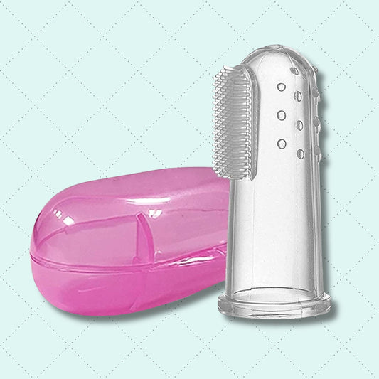 LUVLAP Baby Silicone Finger Toothbrush FOR 6m+ Babys In Pink Color