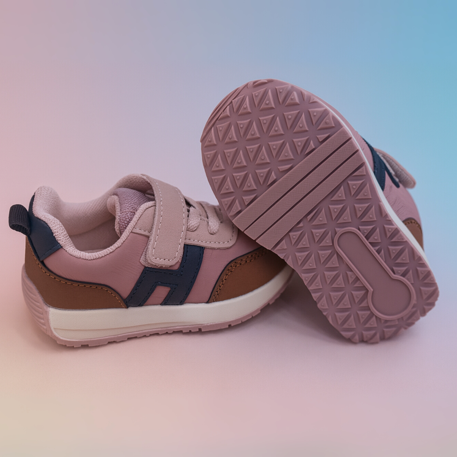 Smile Baby Kids Stylish Pink & Brown Sneakers with Velcro Strap