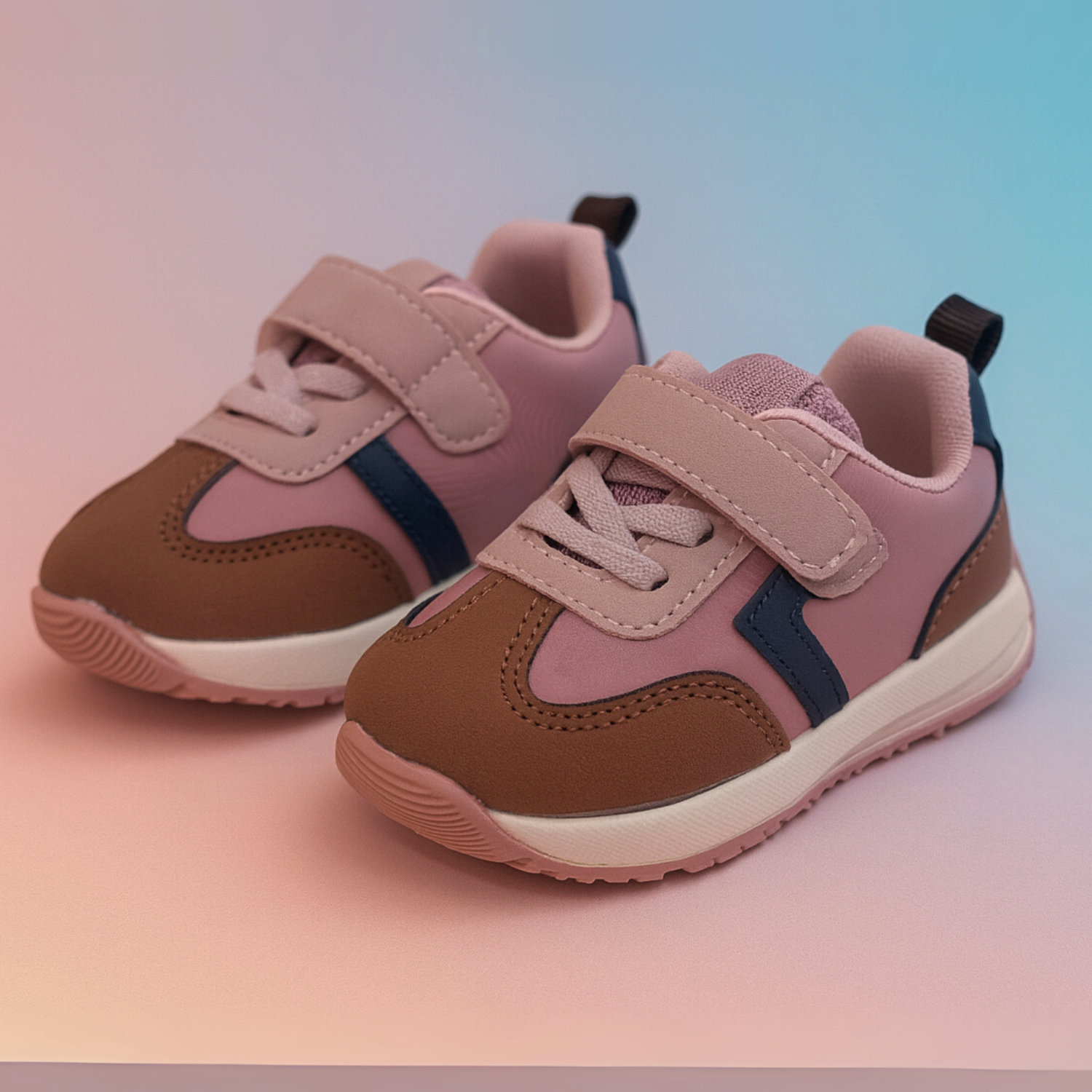 Smile Baby Kids Stylish Pink & Brown Sneakers with Velcro Strap
