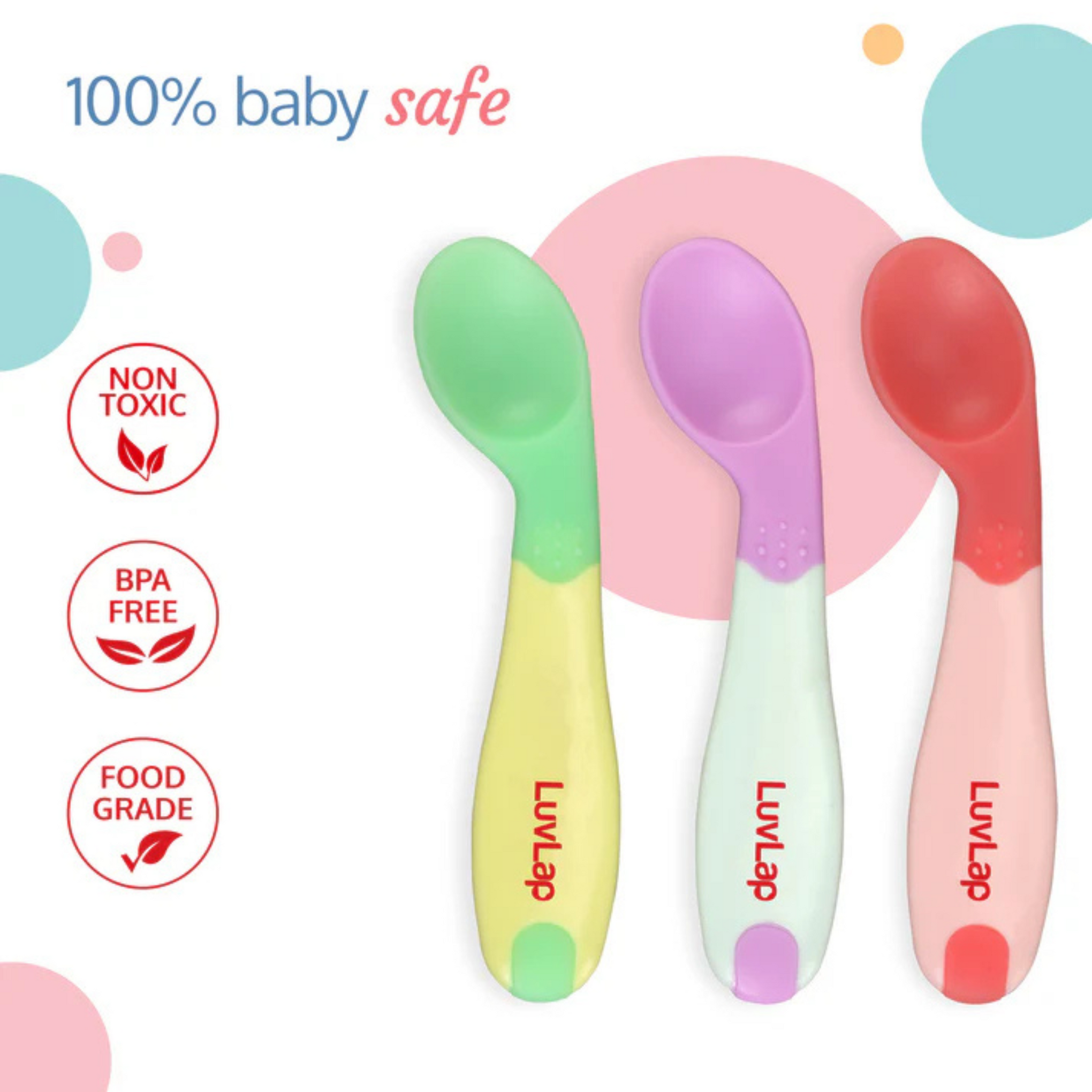 Luvlap Heat Sensing Baby Spoon, Set of 3, BPA Free, Baby Weaning Spoon for Kids 3 Months+ (Pink)
