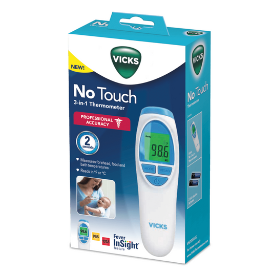 Vicks No Touch 3-in-1 Thermometer Measures Forehead Food & Bath Temps