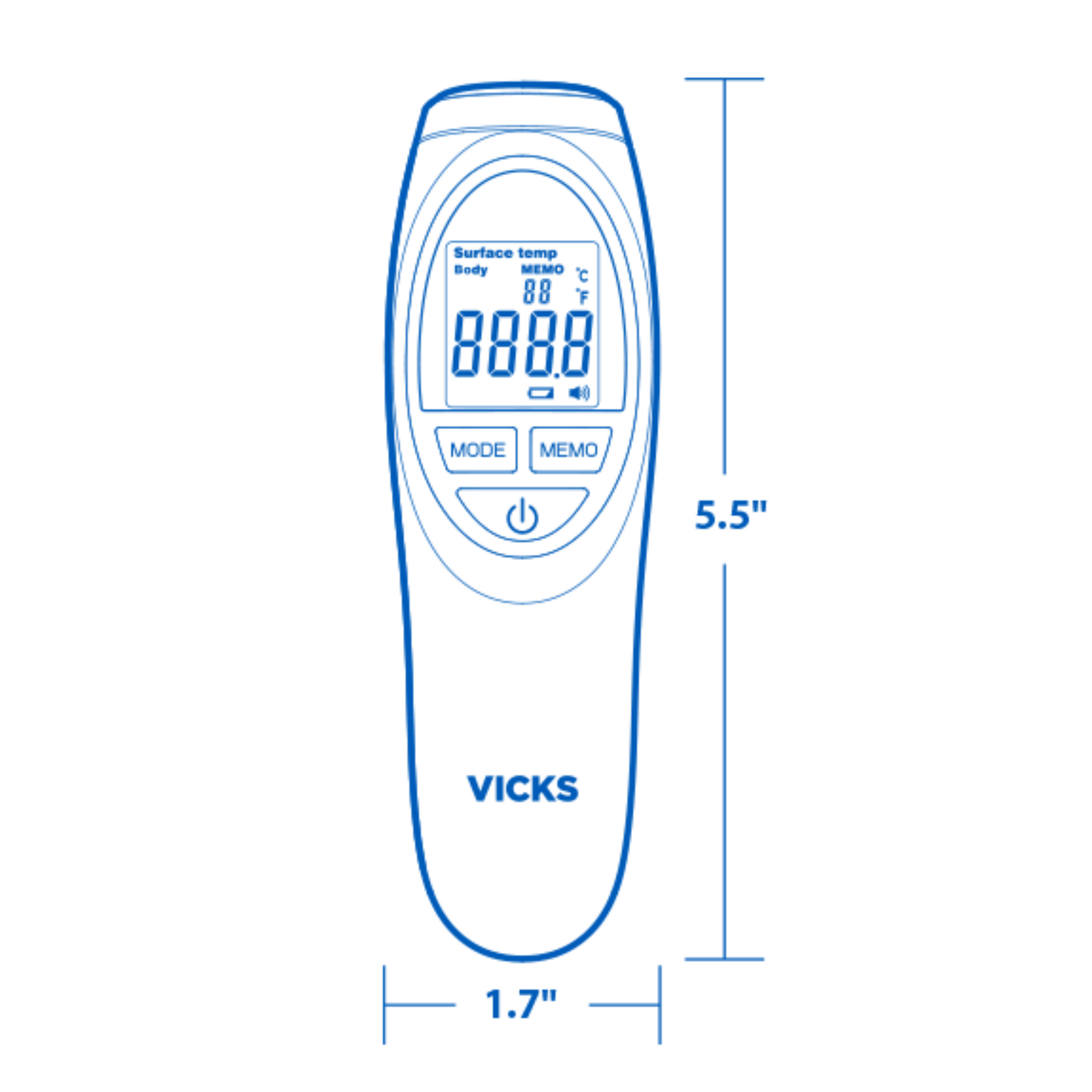 Vicks No Touch 3-in-1 Thermometer Measures Forehead Food & Bath Temps