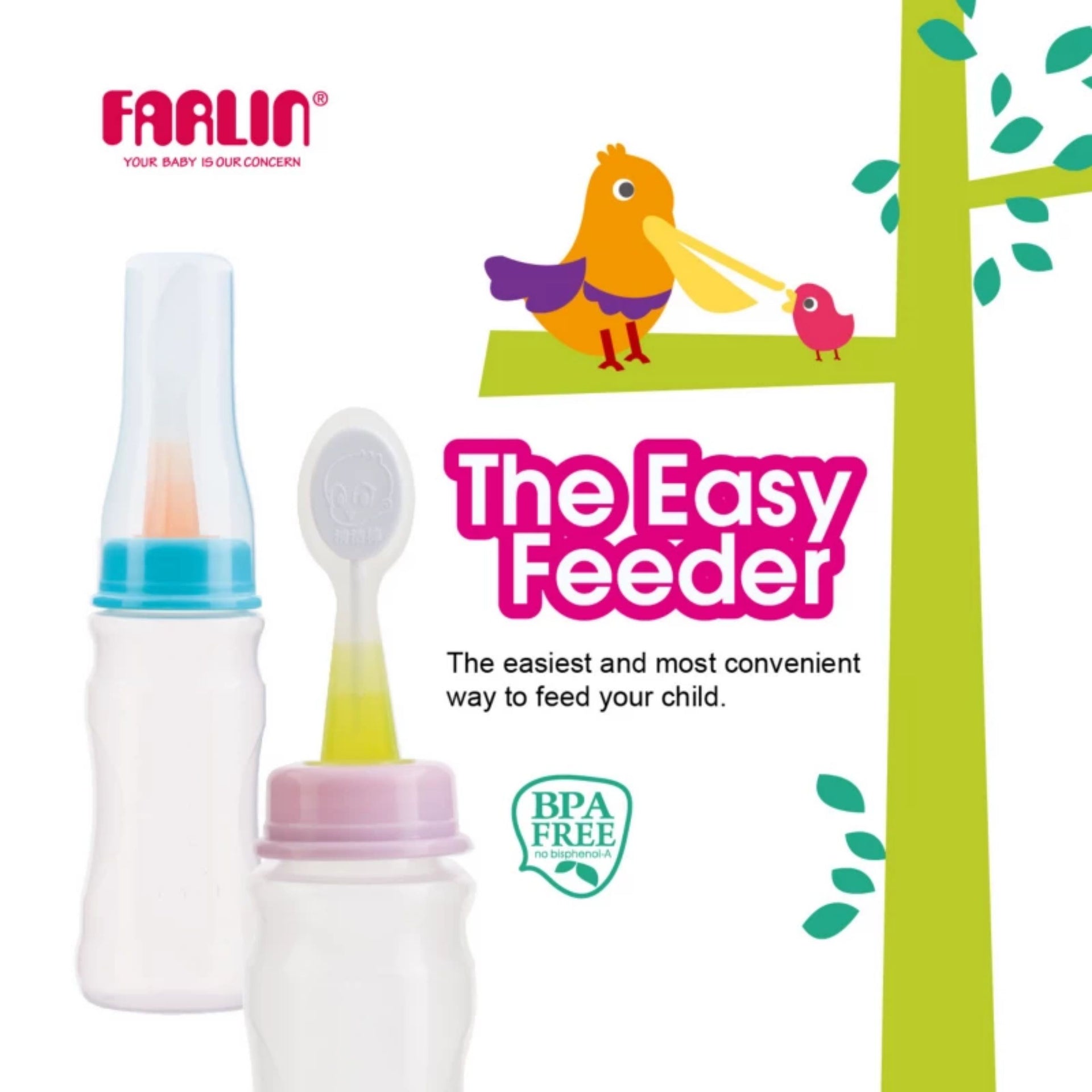 Farlin The Easy Feeder – All-in-One Baby Feeding Bottle with Soft Spoon | BPA-Free | Hygienic & Travel-Friendly | Blue & Pink