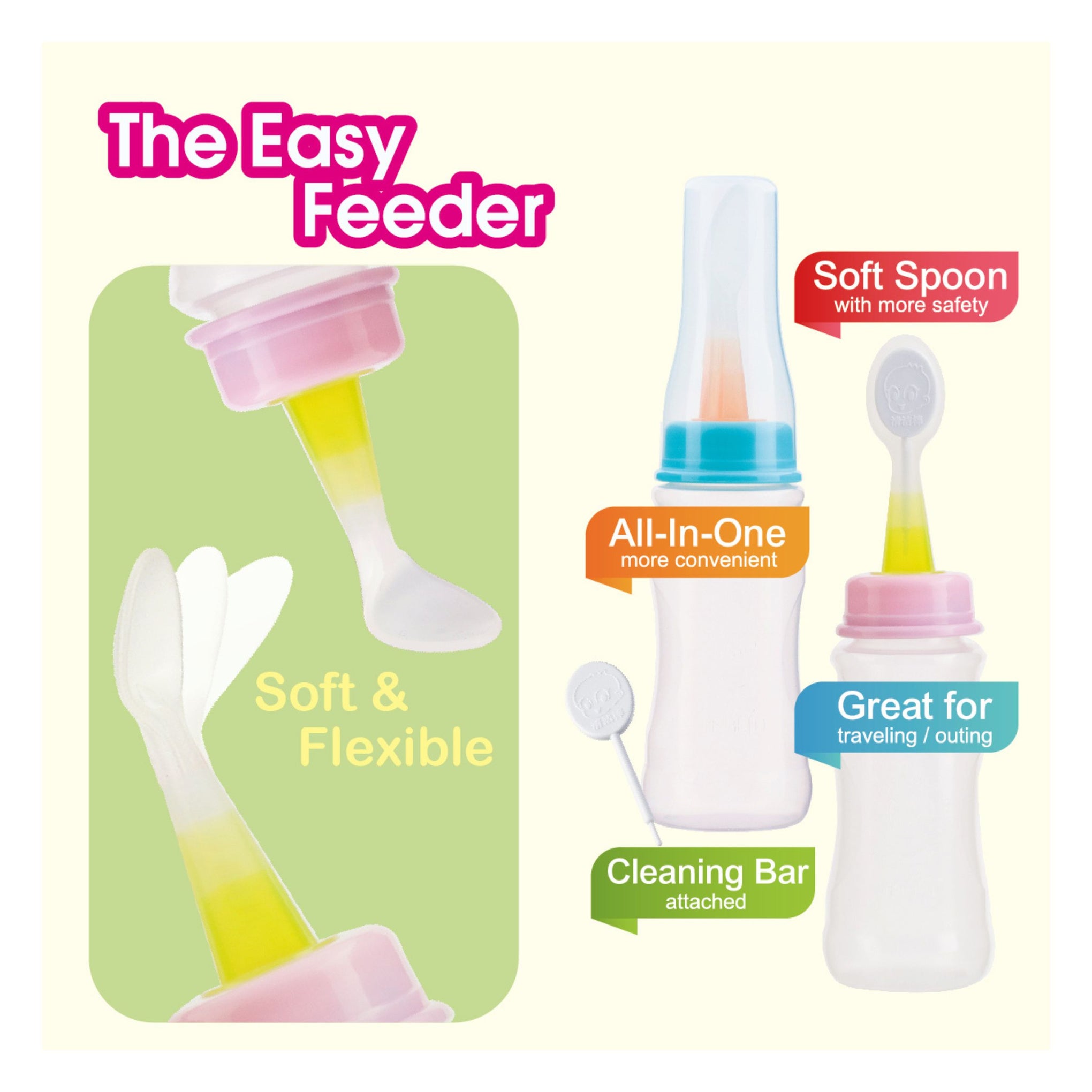 Farlin The Easy Feeder – All-in-One Baby Feeding Bottle with Soft Spoon | BPA-Free | Hygienic & Travel-Friendly | Blue & Pink