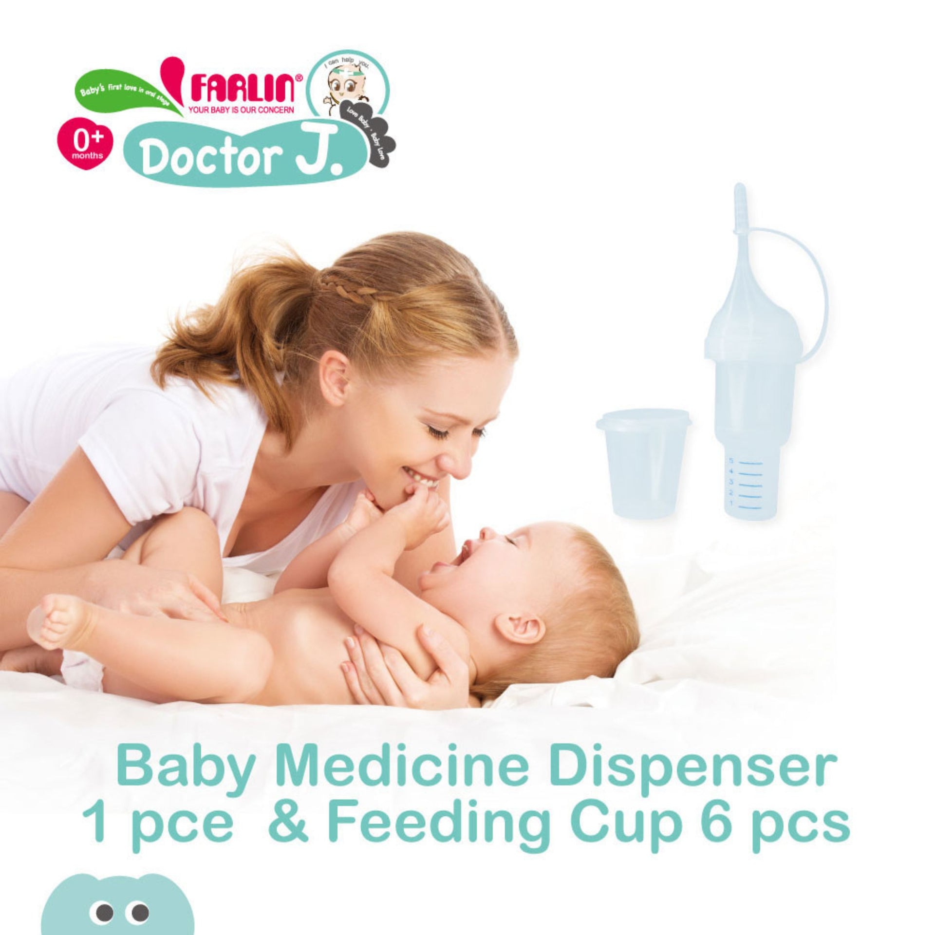 Farlin Doctor J. Baby Medicine Dispenser with Feeding Cups (1 Dispenser + 6 Cups) – Safe, Accurate & Easy Medicine Feeding for Babies (0+ Months)