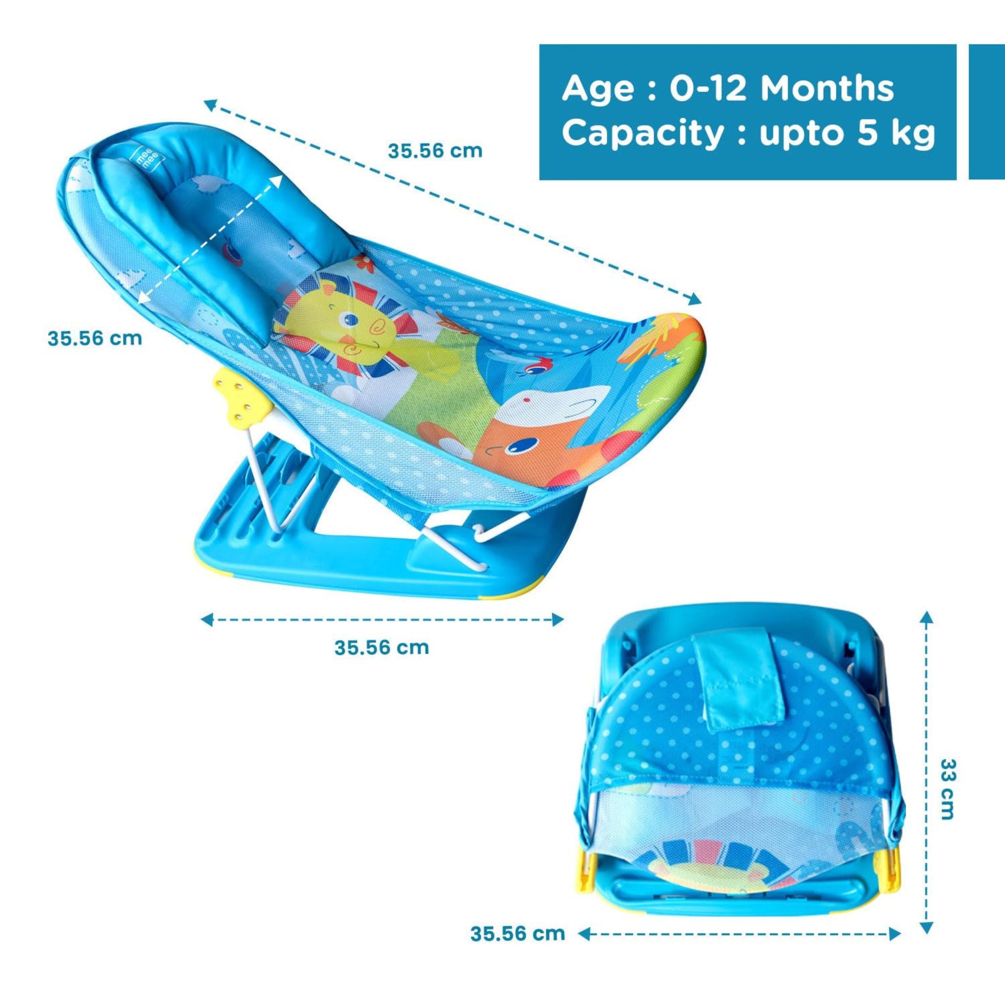 Mee Mee Newborn Baby Bather | Bath Chair for Newborns and Infants 0-12 Months | Foldable | 3 Position Adjustable chair | Anti Skid Base | Washable Soft Mesh Seat | for Babies Upto 5Kg