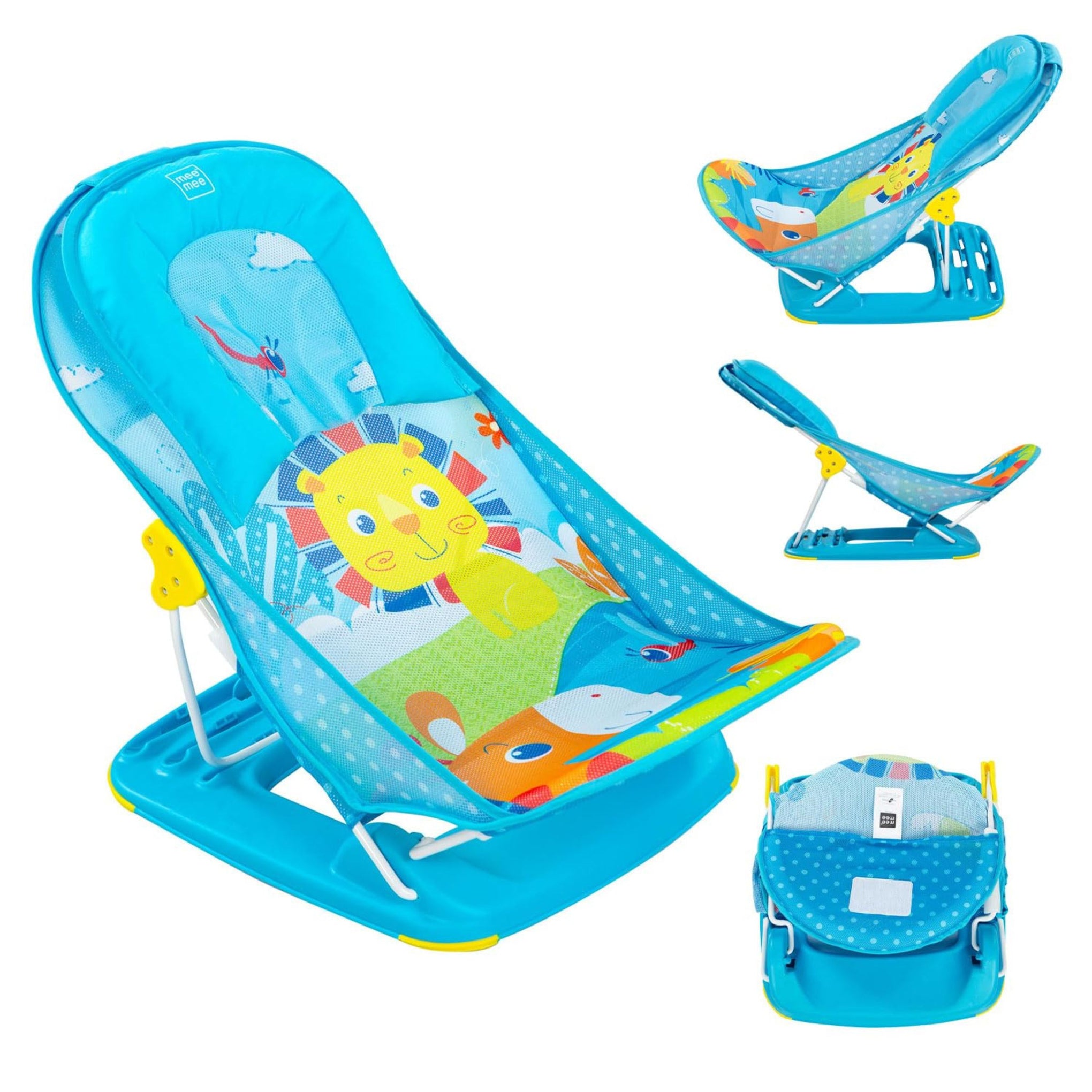 Mee Mee Newborn Baby Bather | Bath Chair for Newborns and Infants 0-12 Months | Foldable | 3 Position Adjustable chair | Anti Skid Base | Washable Soft Mesh Seat | for Babies Upto 5Kg