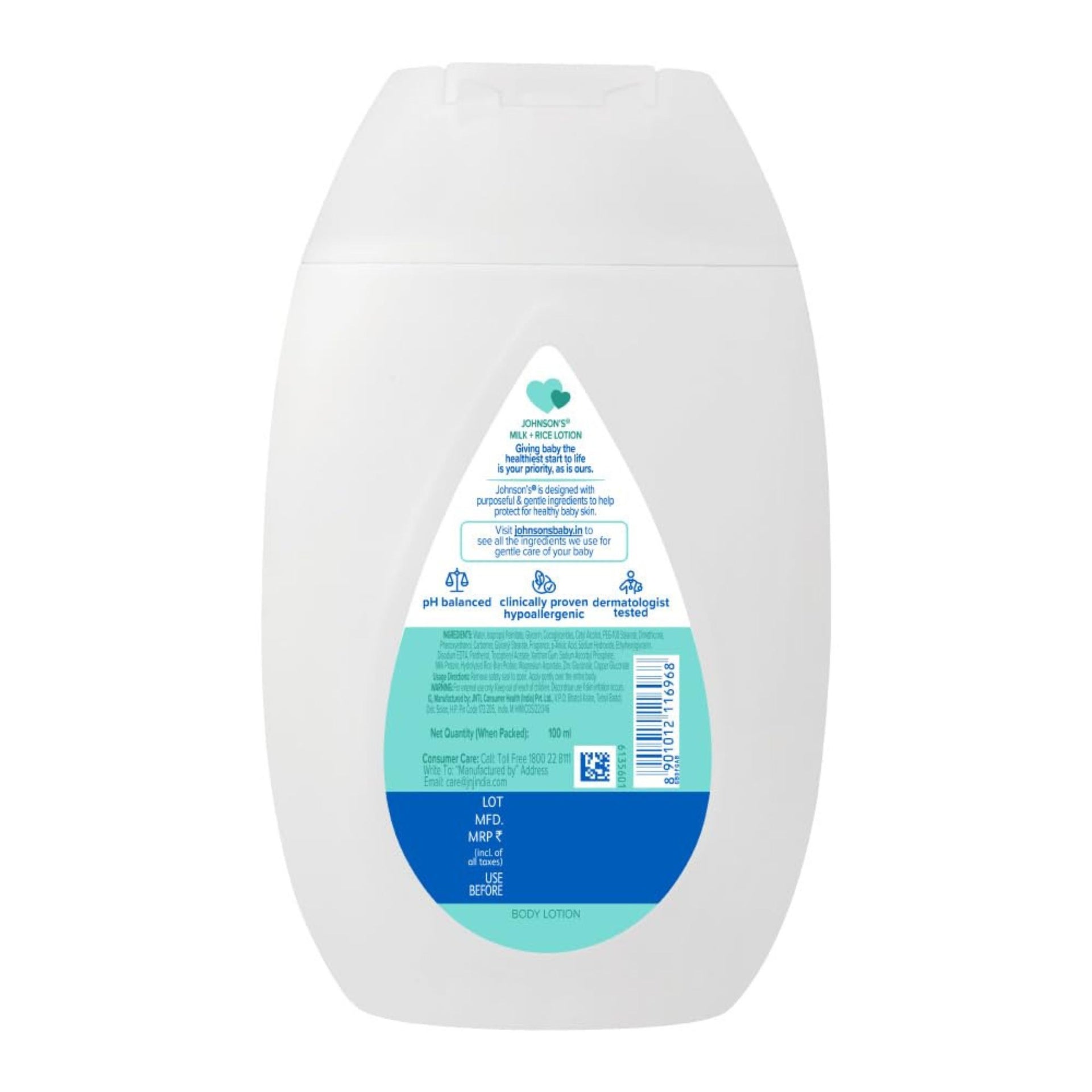 Johnson's Baby Milk and Rice Lotion, 100ml , Johnson's baby lotion for your baby 👶 ( white & blue ) pack of 1