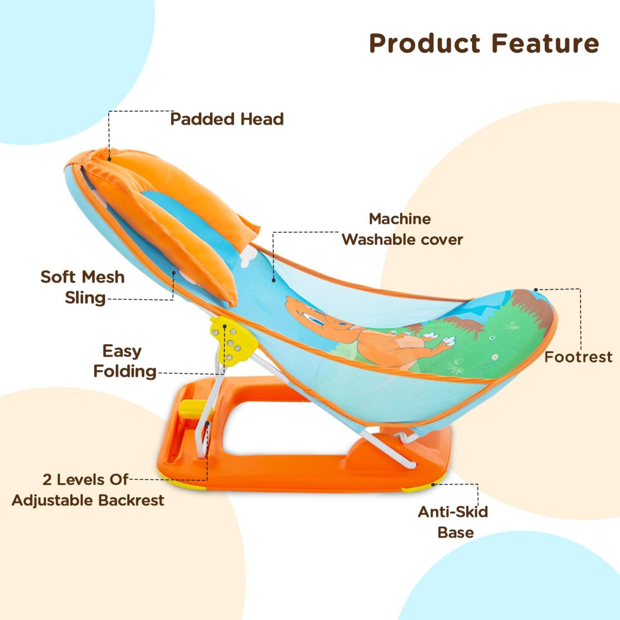 Mee Mee Newborn Baby Bather | Bath Chair for Newborns and Infants 0-12 Months | Foldable | 3 Position Adjustable chair | Anti Skid Base | Washable Soft Mesh Seat | for Babies Upto 5Kg