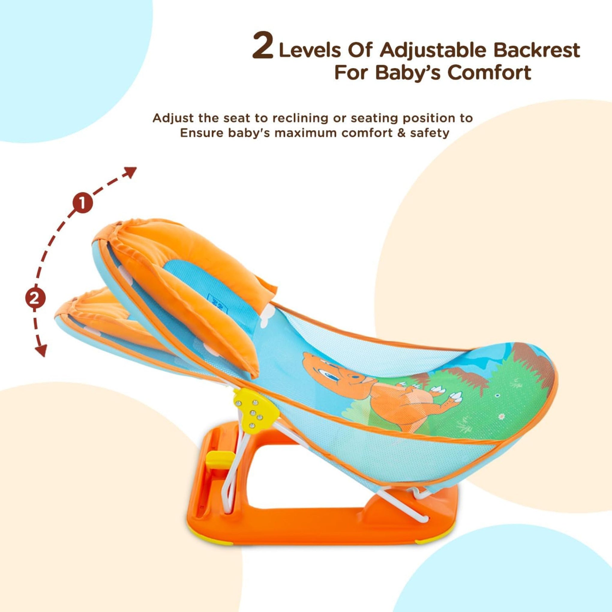 Mee Mee Newborn Baby Bather | Bath Chair for Newborns and Infants 0-12 Months | Foldable | 3 Position Adjustable chair | Anti Skid Base | Washable Soft Mesh Seat | for Babies Upto 5Kg