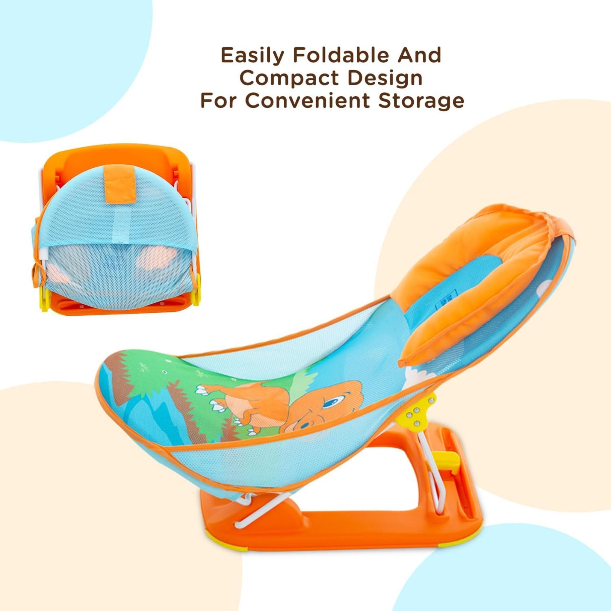 Mee Mee Newborn Baby Bather | Bath Chair for Newborns and Infants 0-12 Months | Foldable | 3 Position Adjustable chair | Anti Skid Base | Washable Soft Mesh Seat | for Babies Upto 5Kg