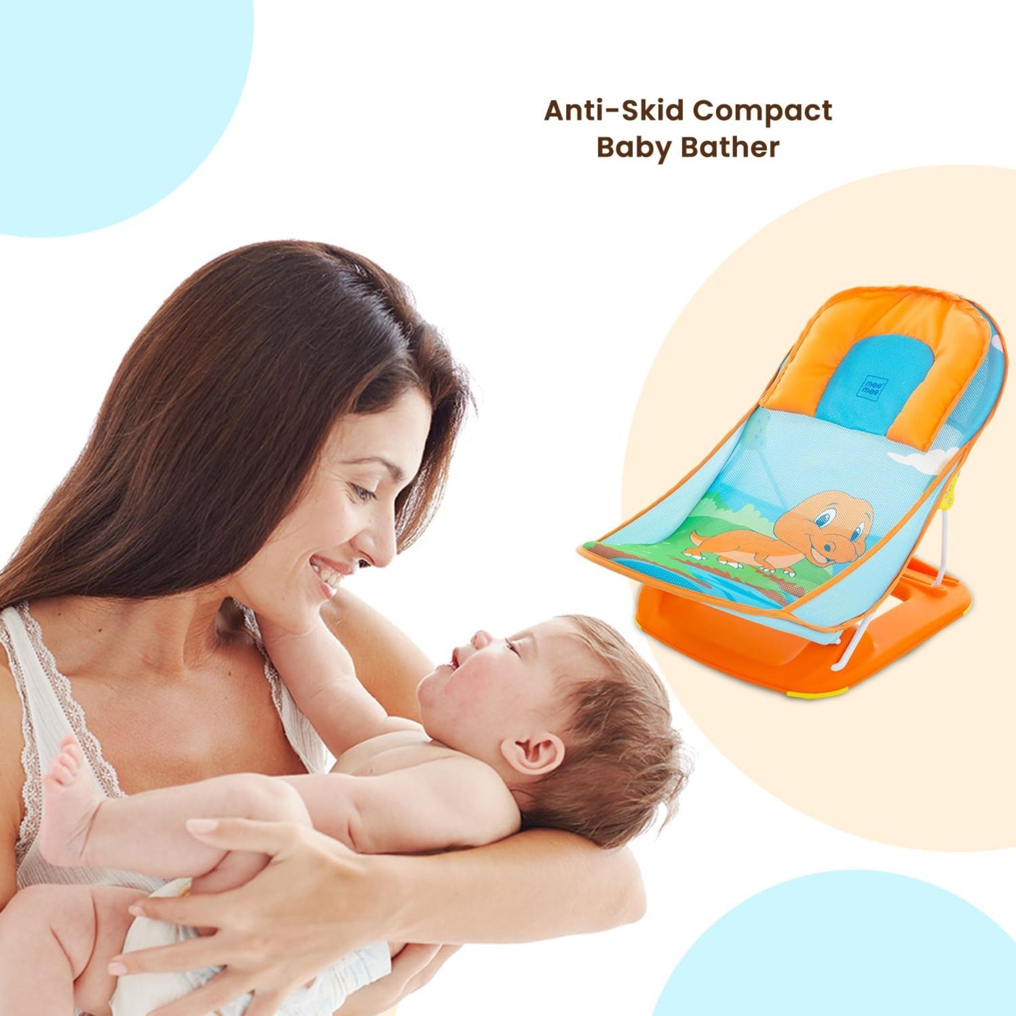 Mee Mee Newborn Baby Bather | Bath Chair for Newborns and Infants 0-12 Months | Foldable | 3 Position Adjustable chair | Anti Skid Base | Washable Soft Mesh Seat | for Babies Upto 5Kg