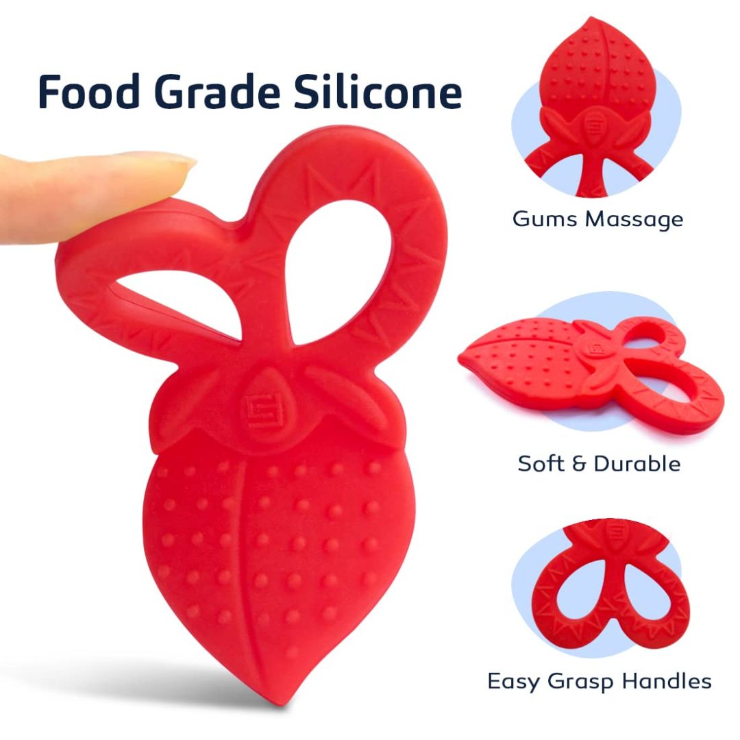 Buddsbuddy 100% BPA Free Soft Silicone Baby Teether for 3 to 6 Babies(Red)