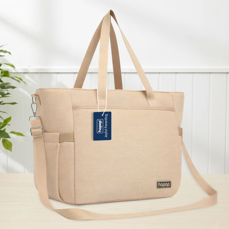 HOPOP Diaper Bag Tote with Changing Mat | Large Baby Bag with Insulated Bottle Pocket | Travel Maternity Bag | Beige & Grey