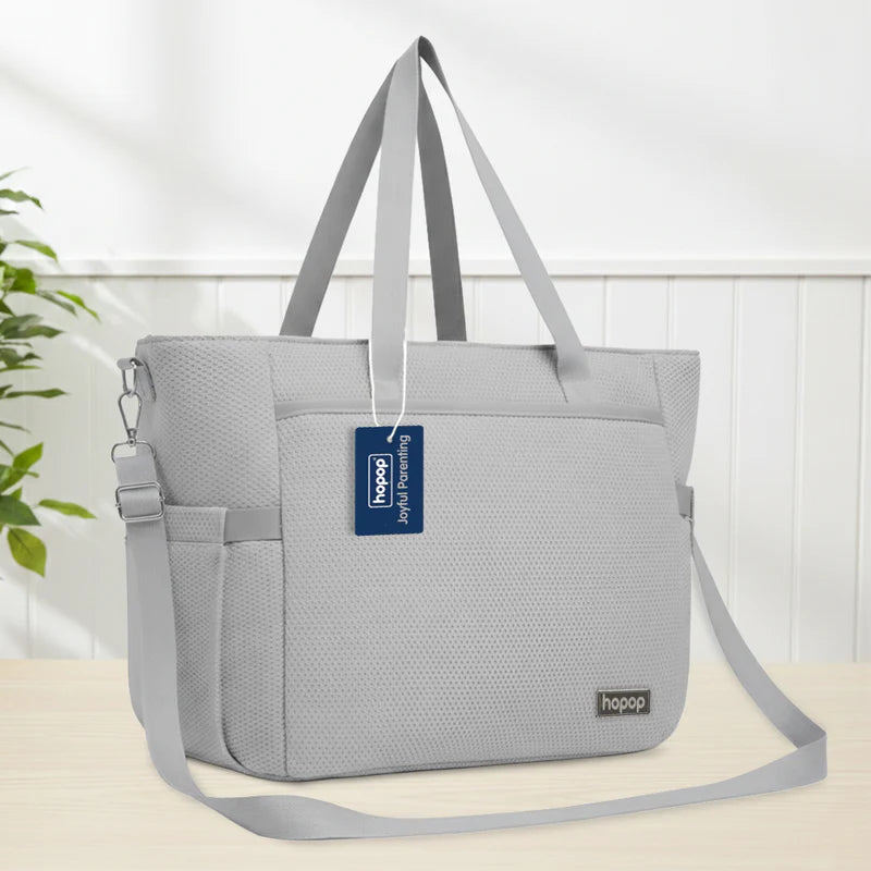 HOPOP Diaper Bag Tote with Changing Mat | Large Baby Bag with Insulated Bottle Pocket | Travel Maternity Bag | Beige & Grey