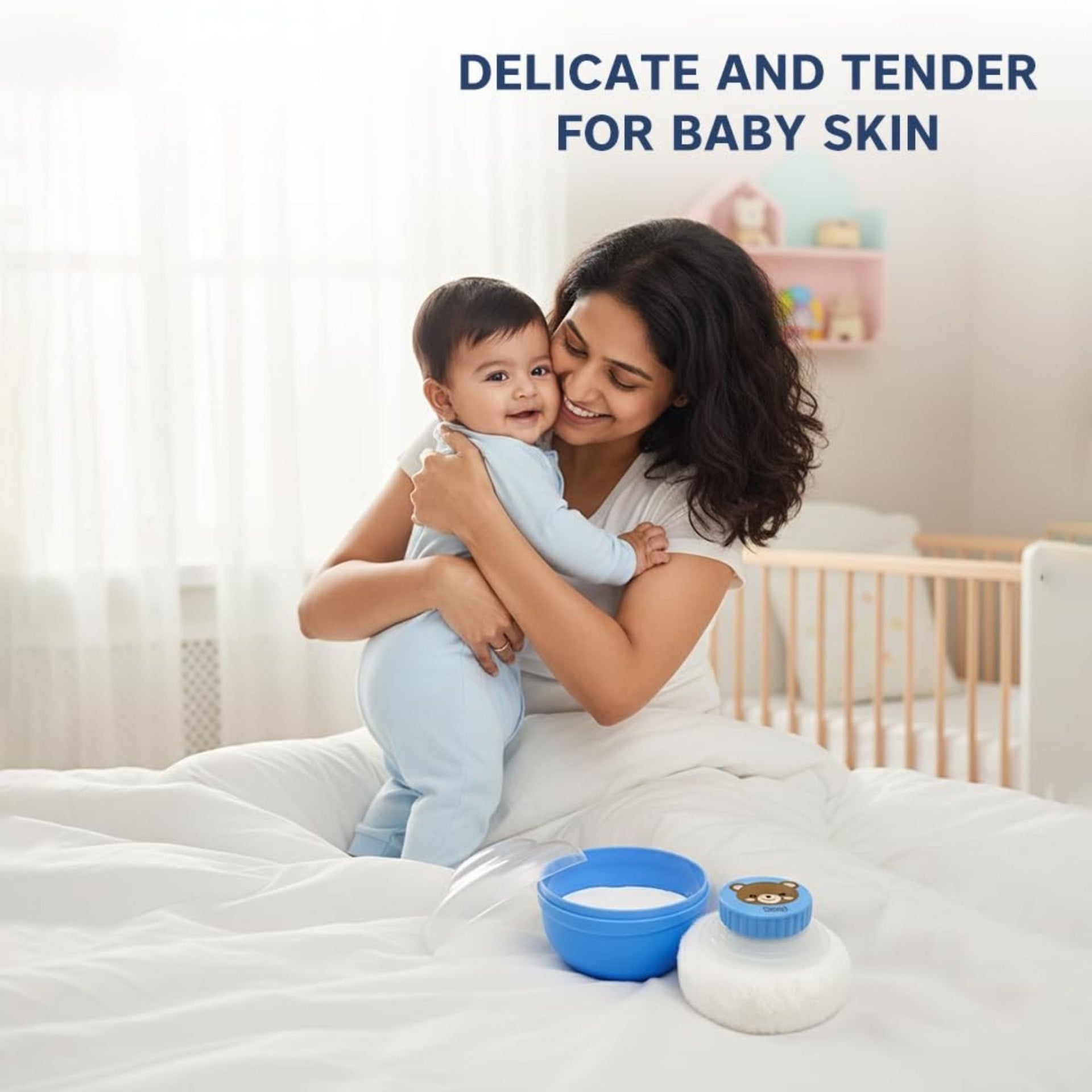 Hopop Powder Puff with Box | Soft & Gentle Powder Puff for Babies with Box Holder Container for New Born and Kids | BPA Free Baby Powder Box | Skin-Friendly | Easy to use | color avilebale pink & blue