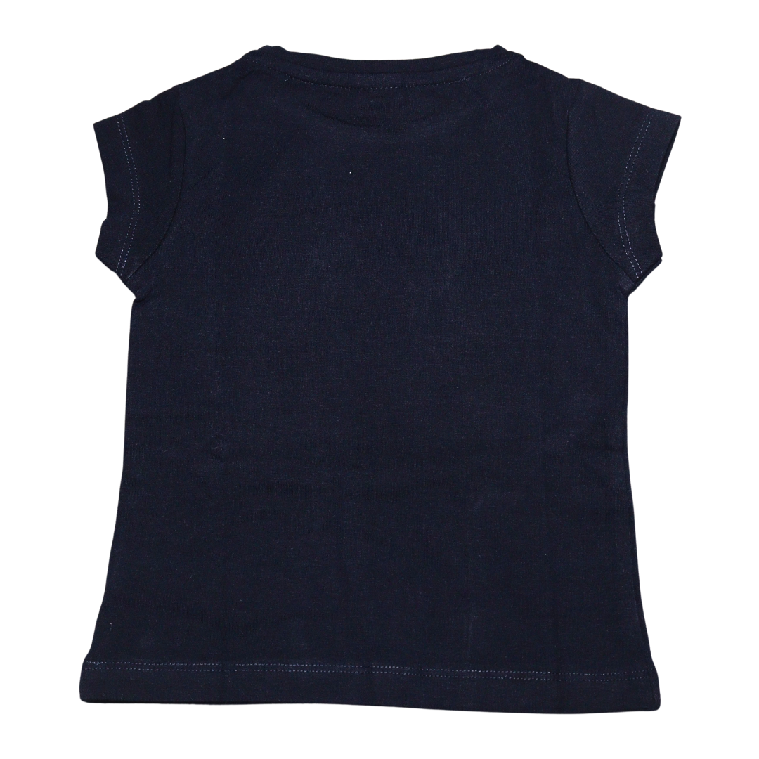 OLLYPOP TOP FOR GIRLS Sinker Knit Half Sleeves , Text Printed With Round Neck T-Shirt & top- Navy Blue and rose color