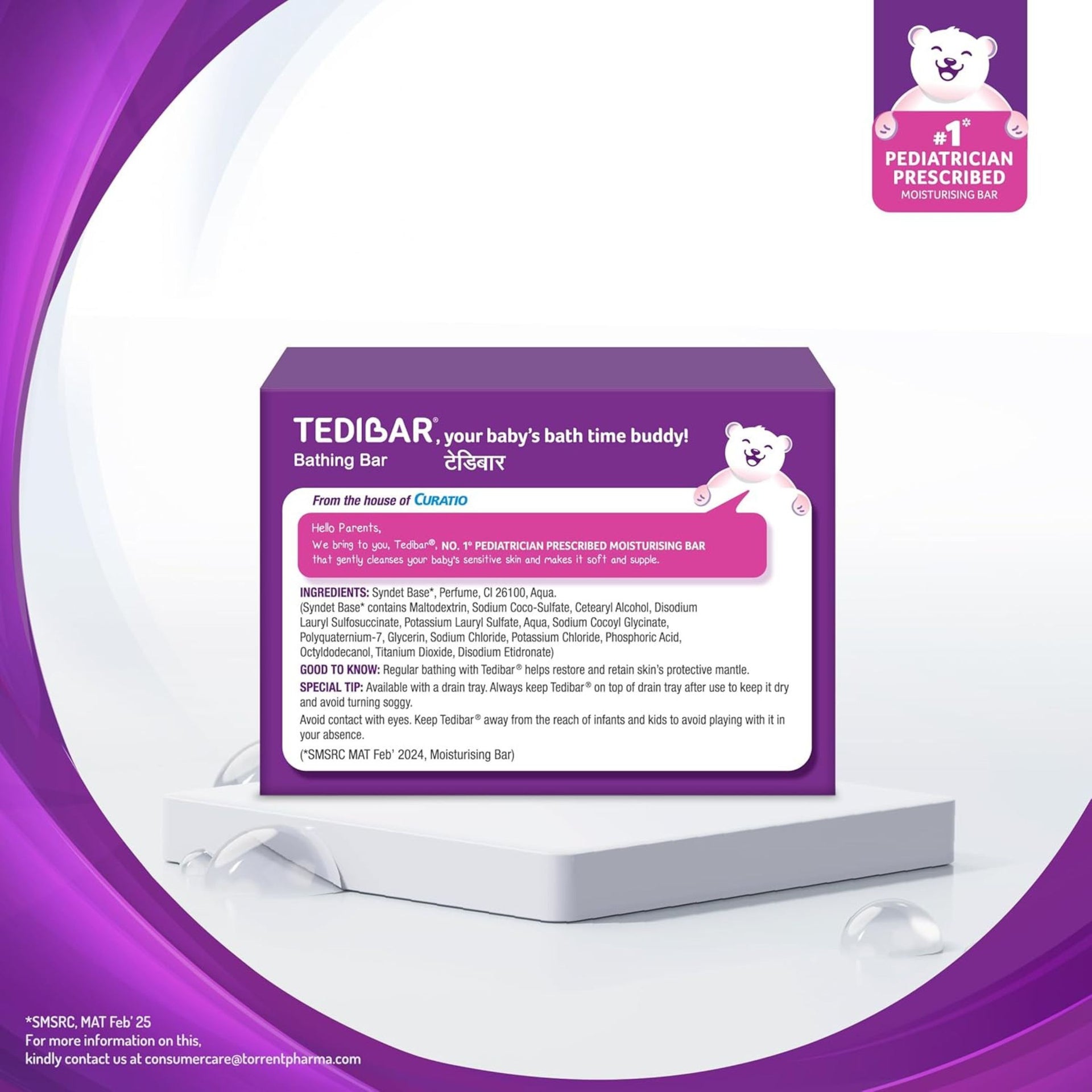 CURATIO Tedibar® Bathing Bar for Babies – Gentle Moisturising Bar for Sensitive Skin (75 g) | Soap-Free & Dermatologically Tested